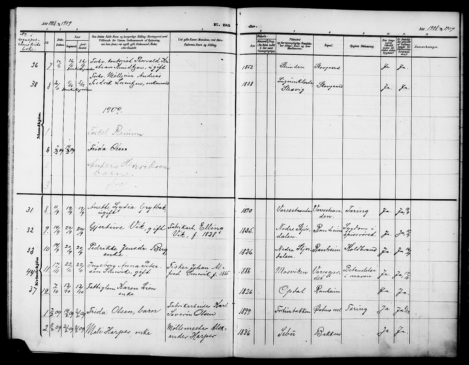 Ministerialprotokoller, klokkerbøker og fødselsregistre - Sør-Trøndelag, AV/SAT-A-1456/615/L0400: Klokkerbok nr. 615C01, 1905-1921