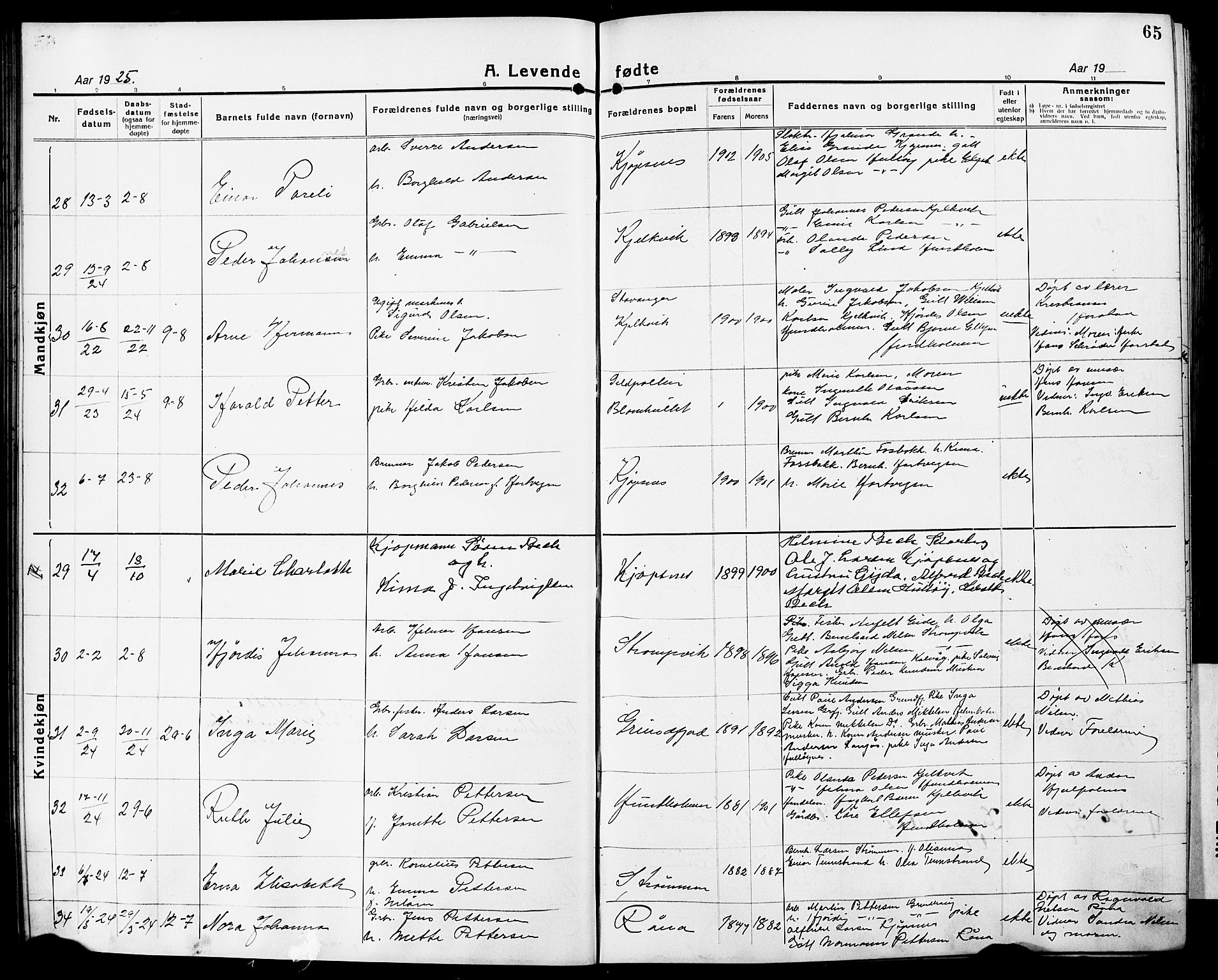 Ministerialprotokoller, klokkerbøker og fødselsregistre - Nordland, AV/SAT-A-1459/861/L0878: Klokkerbok nr. 861C04, 1917-1928, s. 65