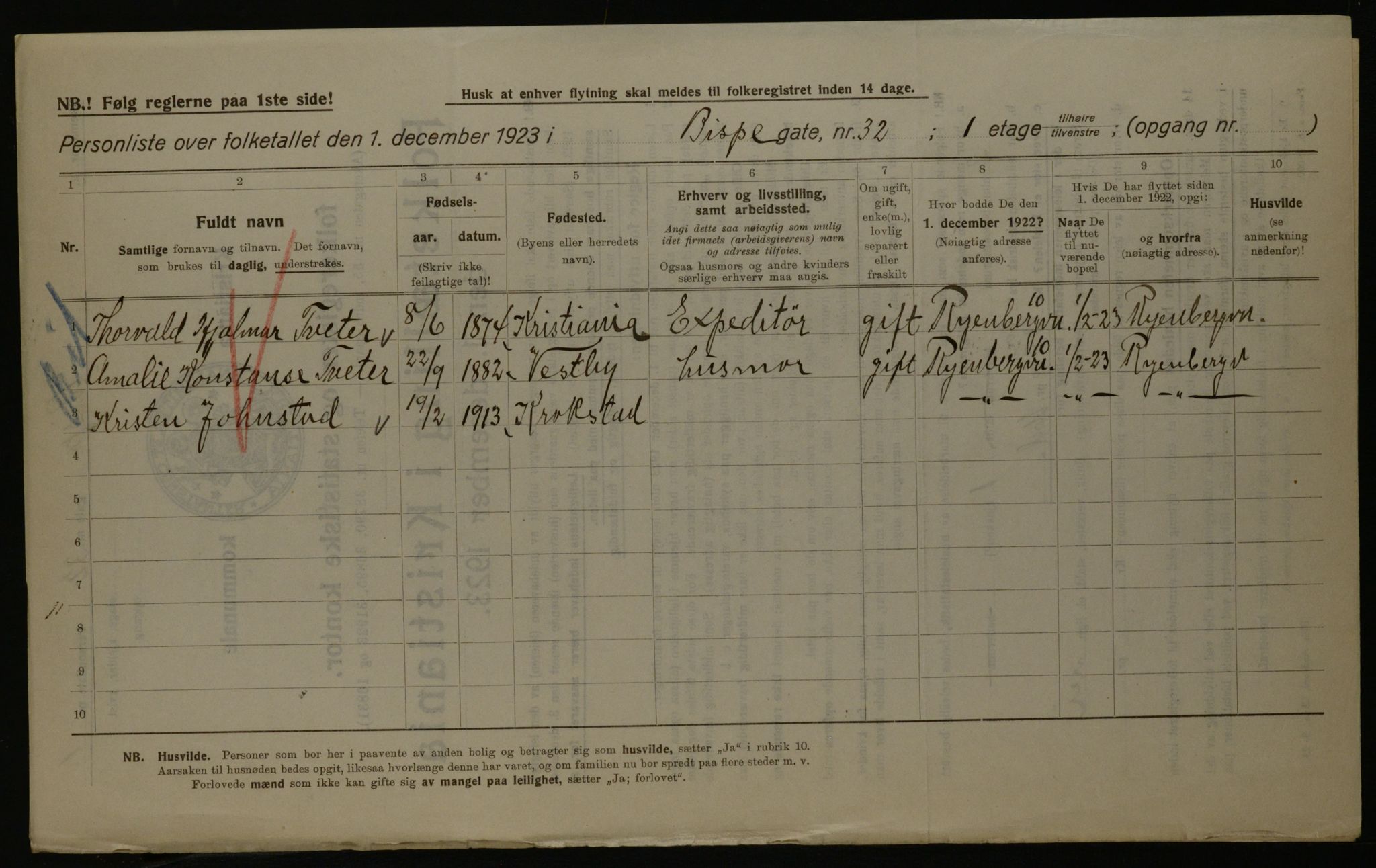 OBA, Kommunal folketelling 1.12.1923 for Kristiania, 1923, s. 6306