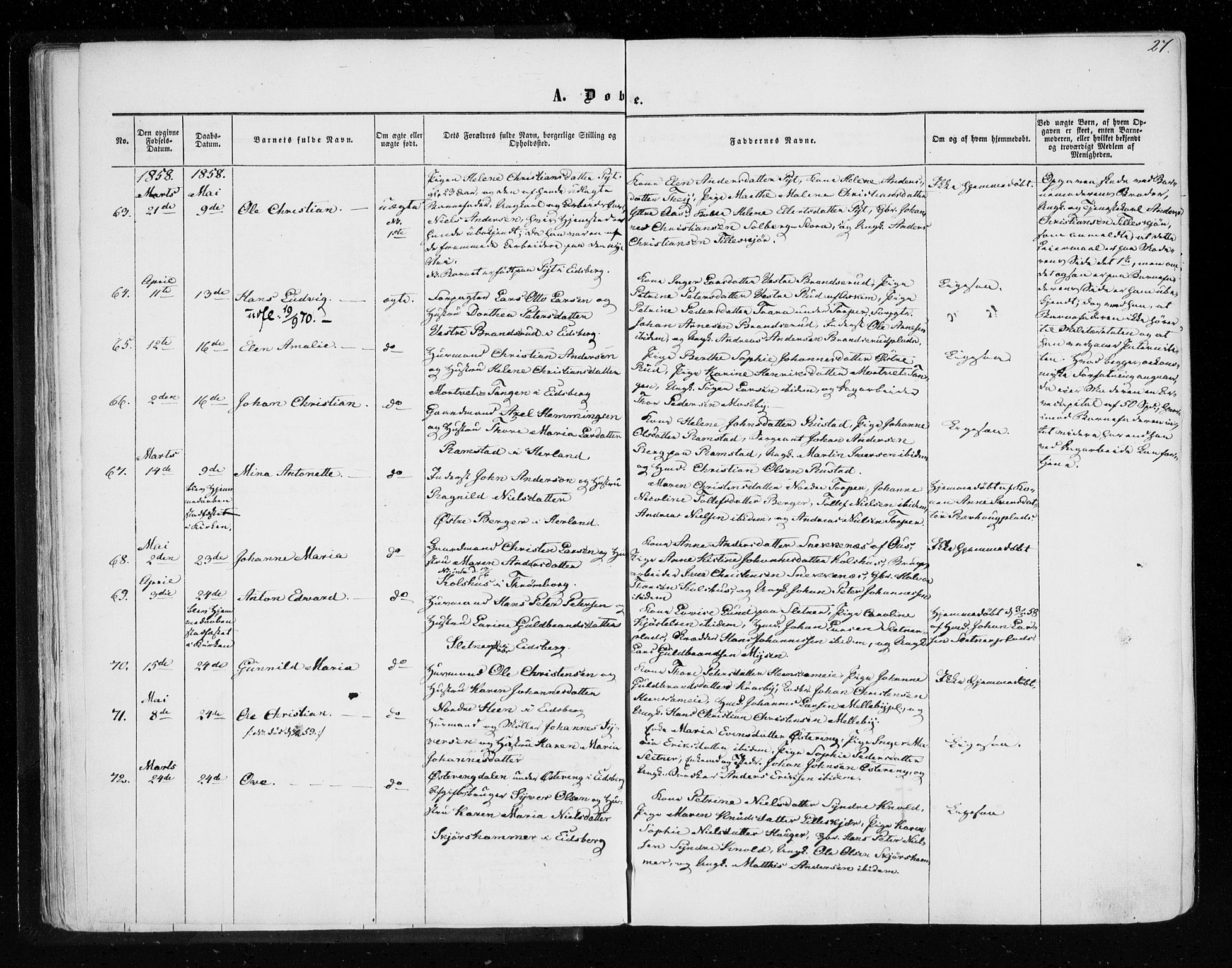 Eidsberg prestekontor Kirkebøker, AV/SAO-A-10905/F/Fa/L0010.a: Ministerialbok nr. I 10A, 1857-1866, s. 27