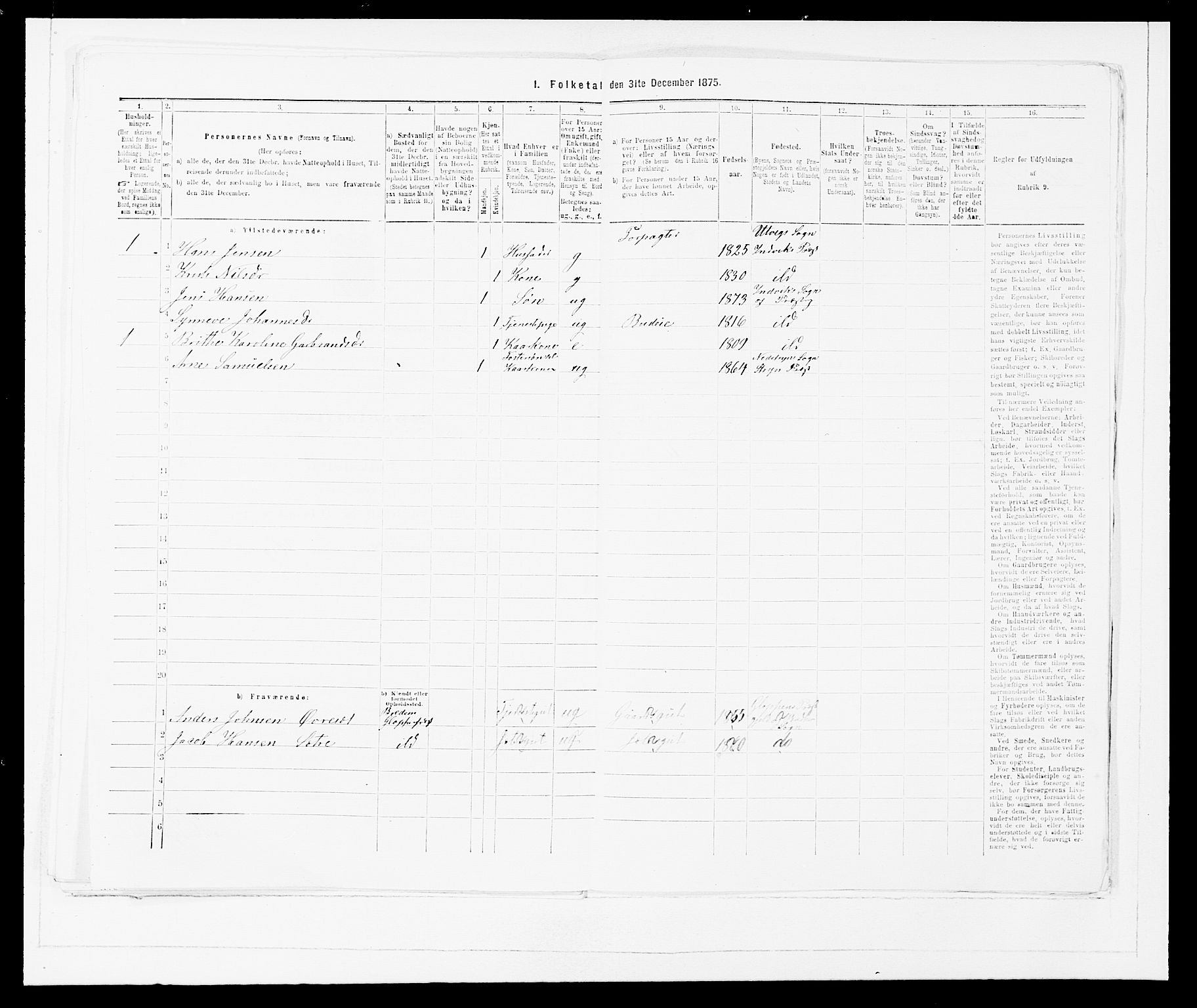 SAB, Folketelling 1875 for 1447P Innvik prestegjeld, 1875, s. 158