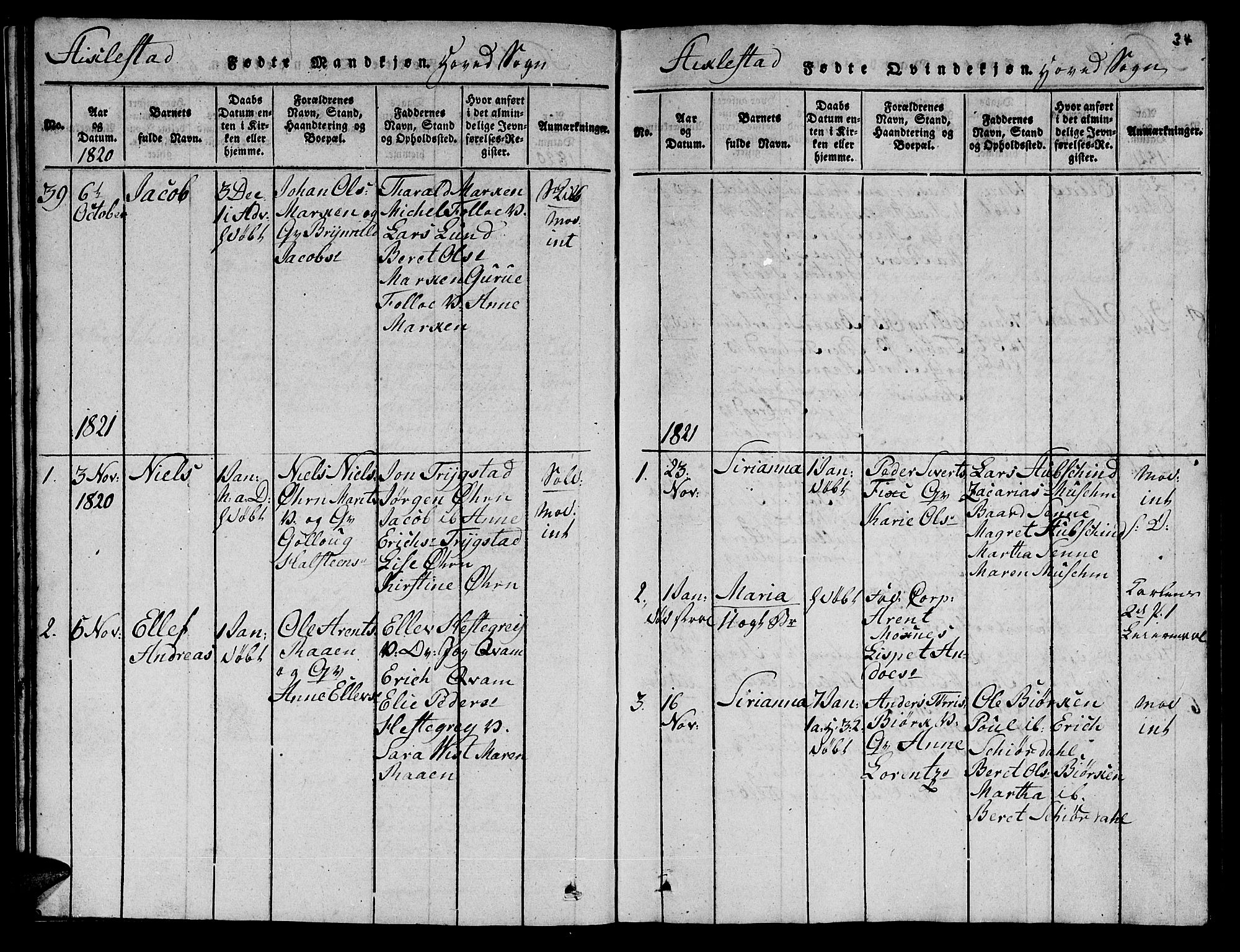 Ministerialprotokoller, klokkerbøker og fødselsregistre - Nord-Trøndelag, SAT/A-1458/723/L0251: Klokkerbok nr. 723C01 /1, 1816-1831, s. 34