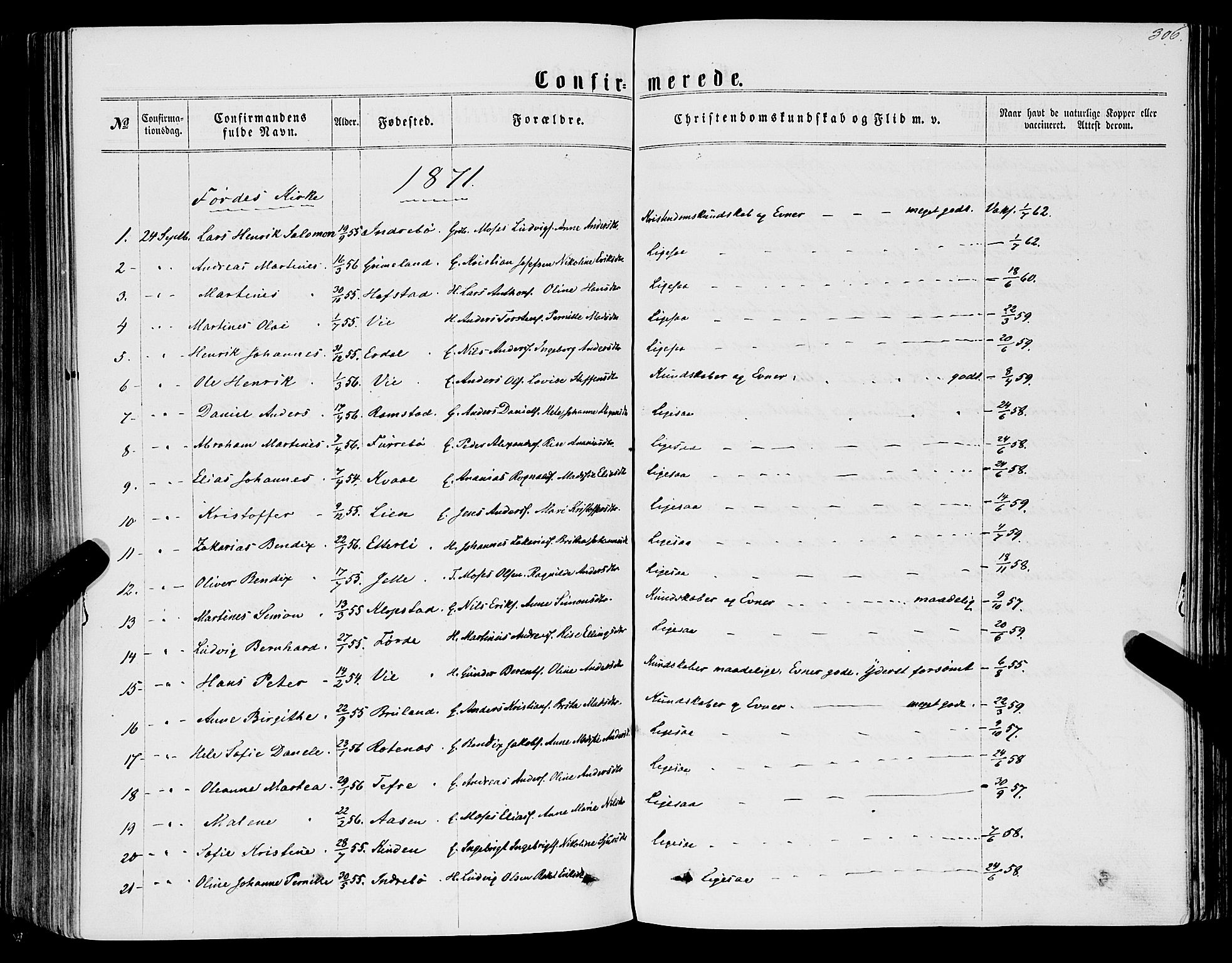 Førde sokneprestembete, SAB/A-79901/H/Haa/Haaa/L0009: Ministerialbok nr. A 9, 1861-1877, s. 306