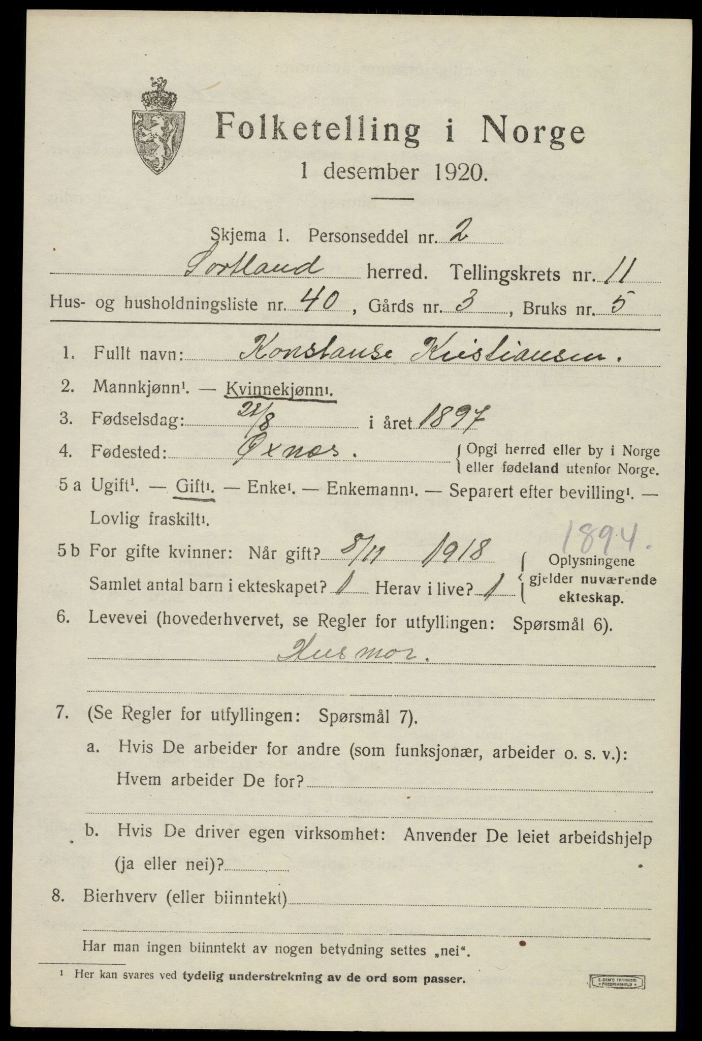 SAT, Folketelling 1920 for 1870 Sortland herred, 1920, s. 8588