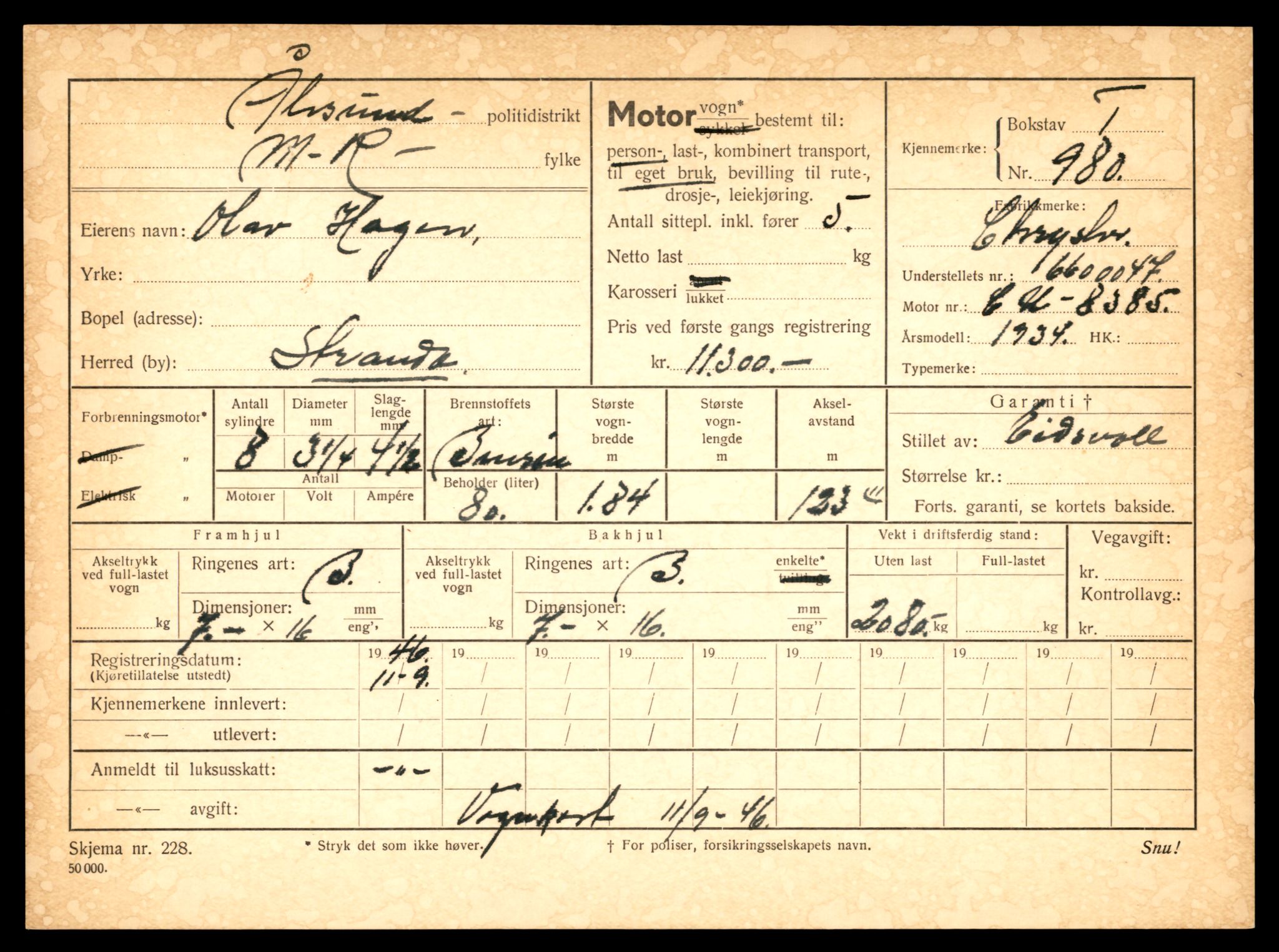 Møre og Romsdal vegkontor - Ålesund trafikkstasjon, AV/SAT-A-4099/F/Fe/L0009: Registreringskort for kjøretøy T 896 - T 1049, 1927-1998, s. 1137