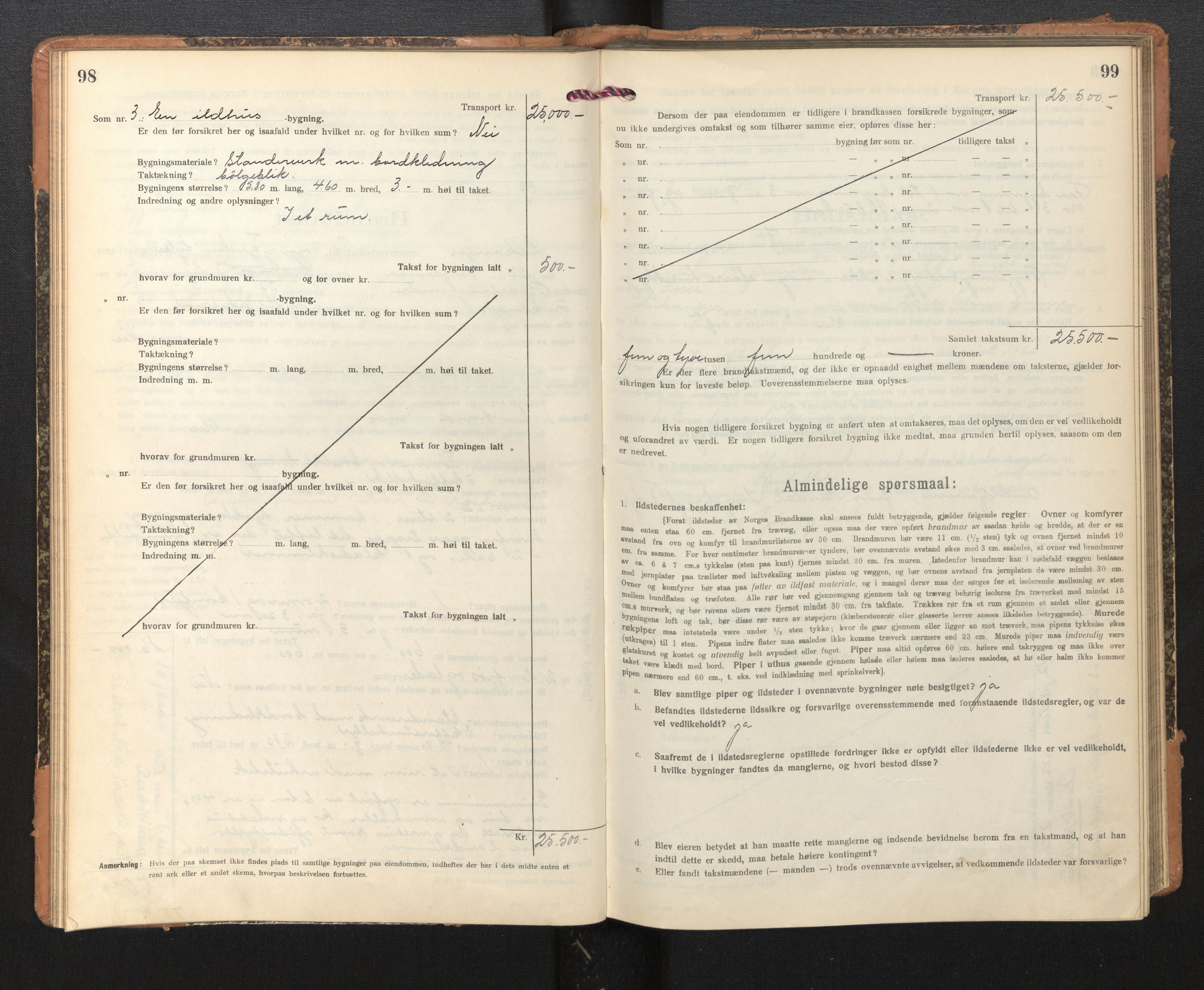 Lensmannen i Leikanger, AV/SAB-A-29201/0012/L0006: Branntakstprotokoll, skjematakst, 1920-1926, s. 98-99