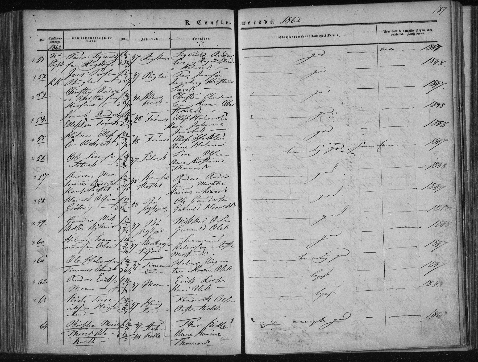 Solum kirkebøker, AV/SAKO-A-306/F/Fa/L0007: Ministerialbok nr. I 7, 1856-1864, s. 187