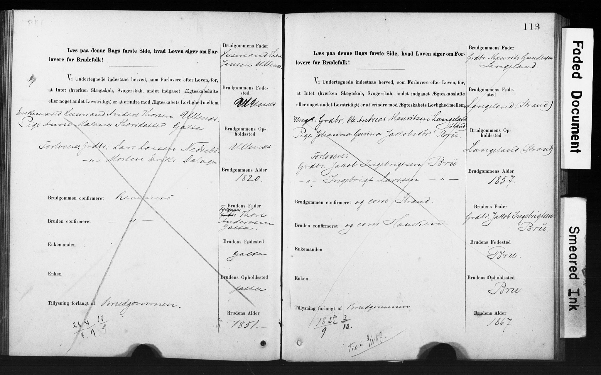 Rennesøy sokneprestkontor, SAST/A -101827/I/Ie/L0001: Lysningsprotokoll nr. 1, 1873-1898, s. 113