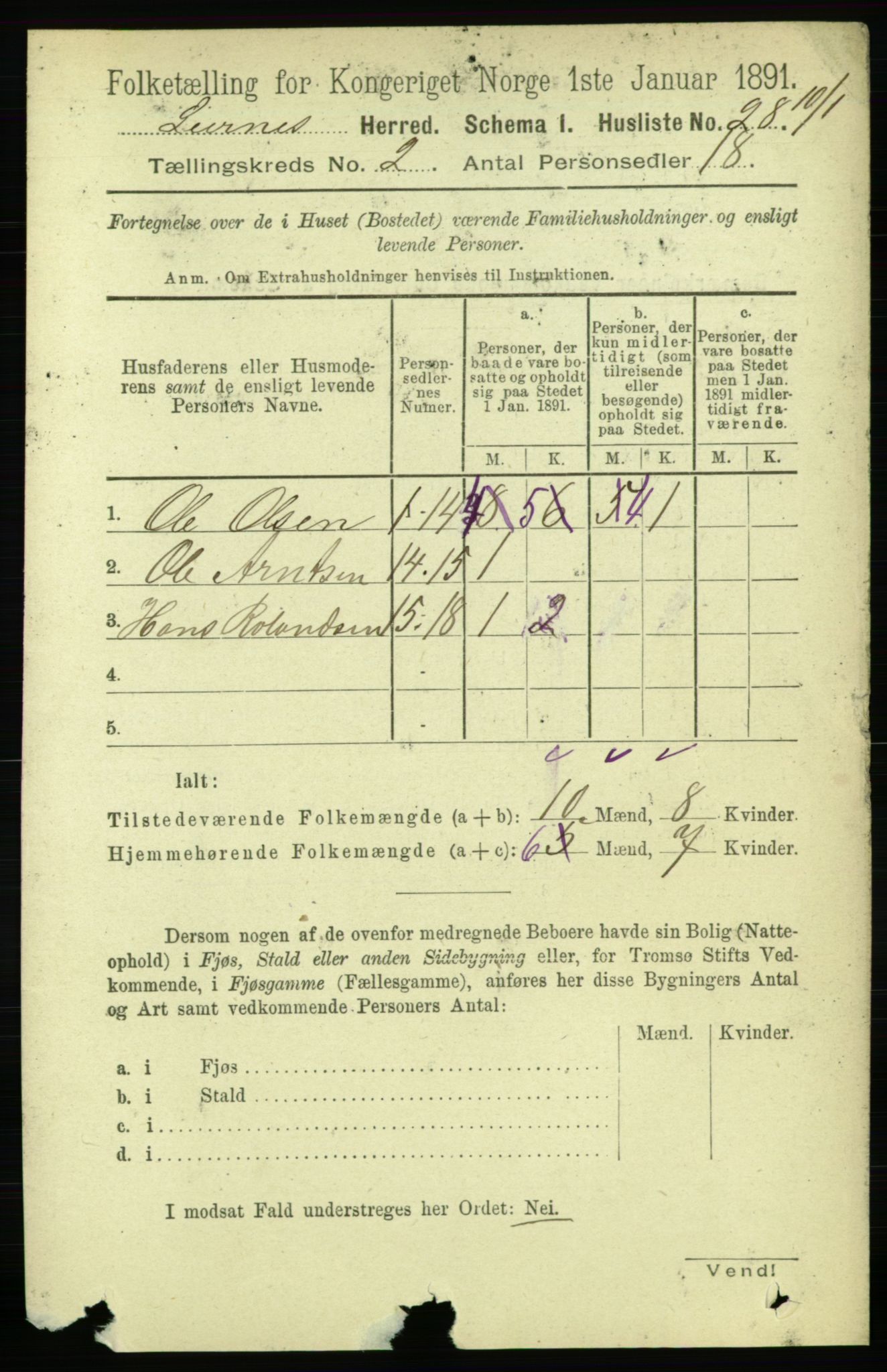 RA, Folketelling 1891 for 1737 Lierne herred, 1891, s. 529