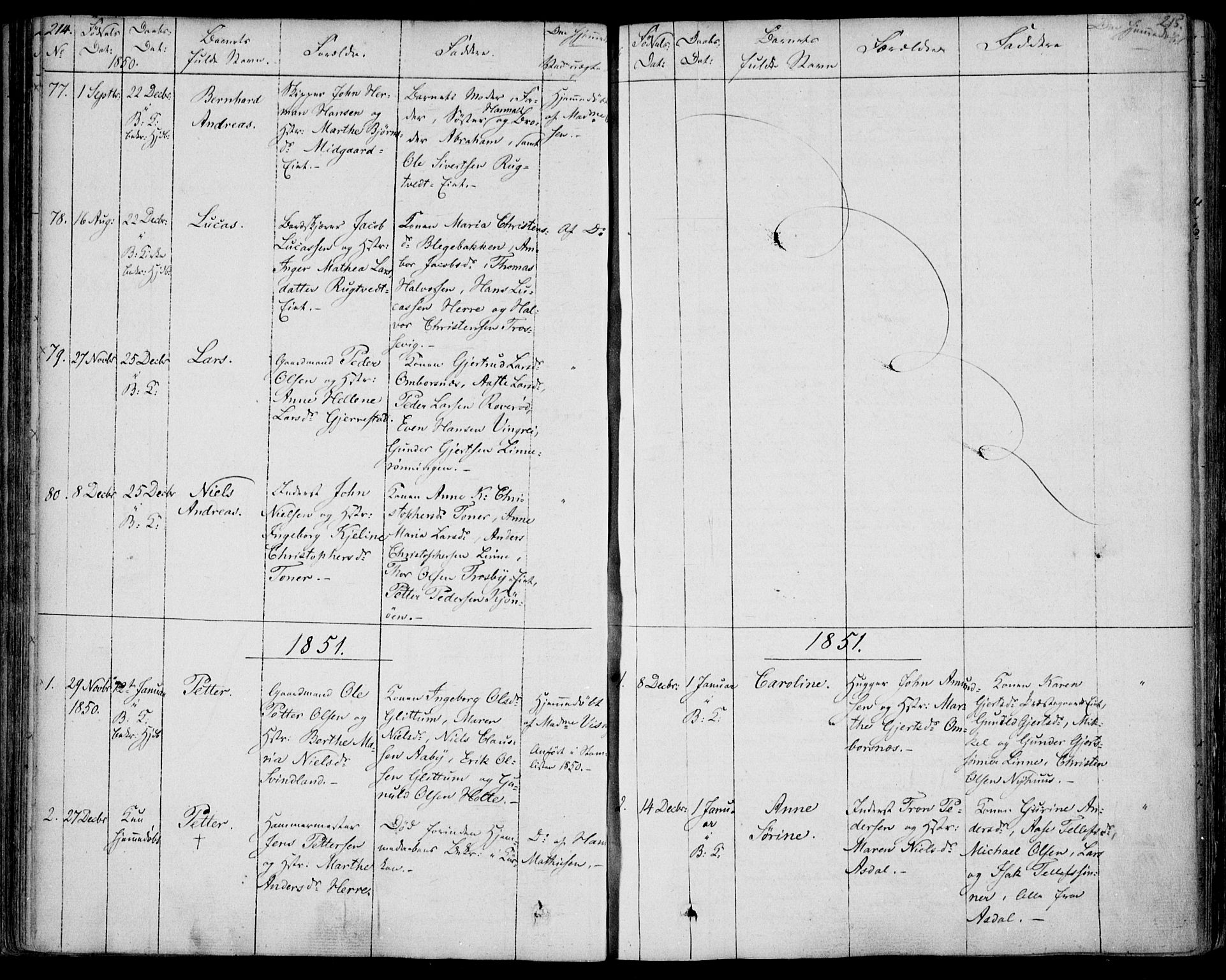 Bamble kirkebøker, AV/SAKO-A-253/F/Fa/L0004: Ministerialbok nr. I 4, 1834-1853, s. 214-215