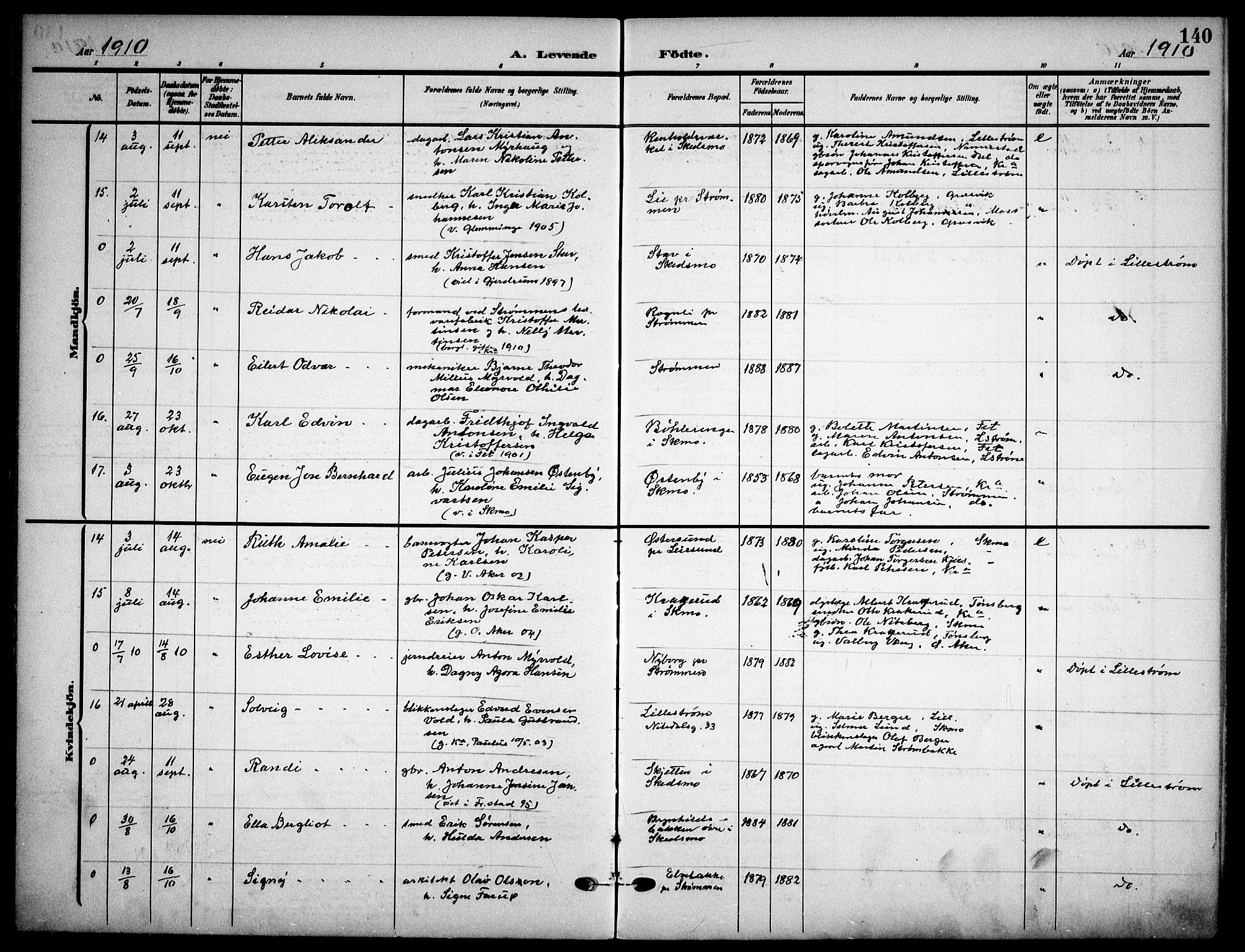 Skedsmo prestekontor Kirkebøker, AV/SAO-A-10033a/F/Fa/L0015: Ministerialbok nr. I 15, 1902-1917, s. 140