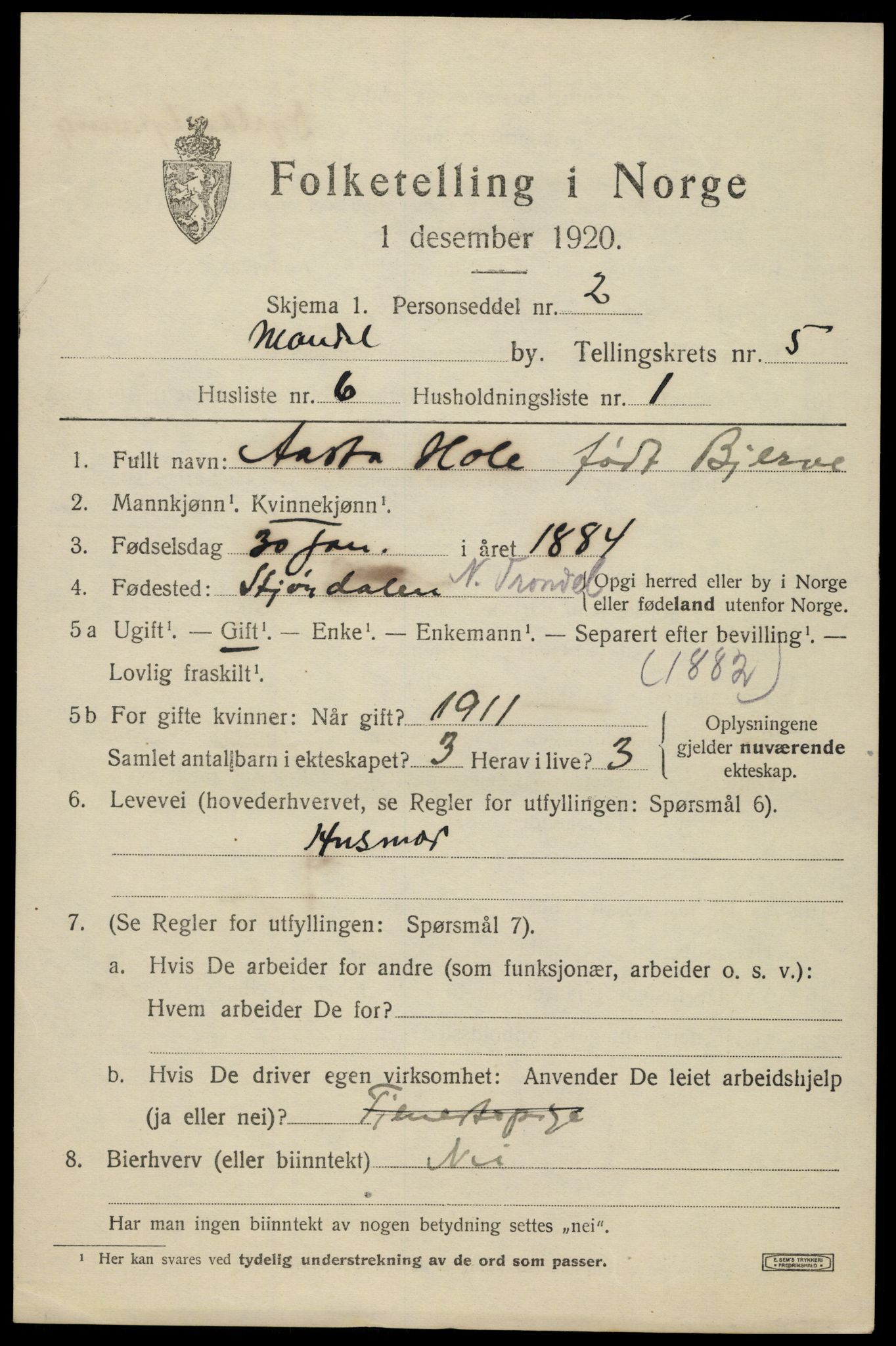 SAK, Folketelling 1920 for 1002 Mandal ladested, 1920, s. 8255