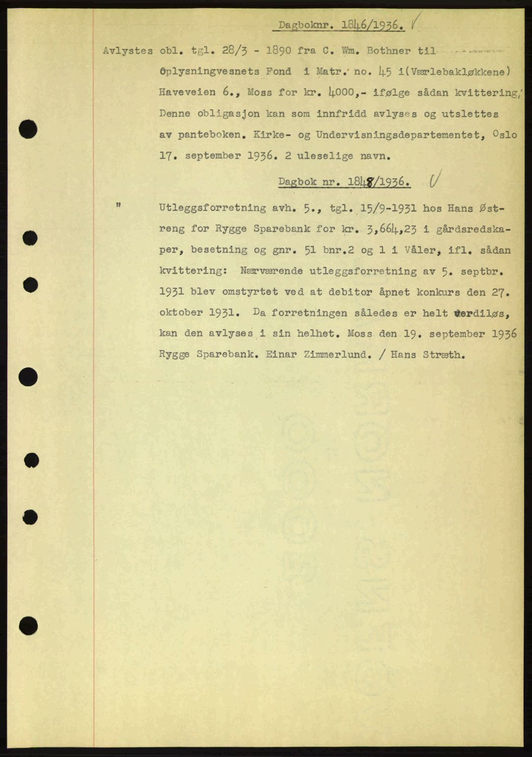 Moss sorenskriveri, SAO/A-10168: Pantebok nr. B2, 1936-1937, Dagboknr: 1846/1936