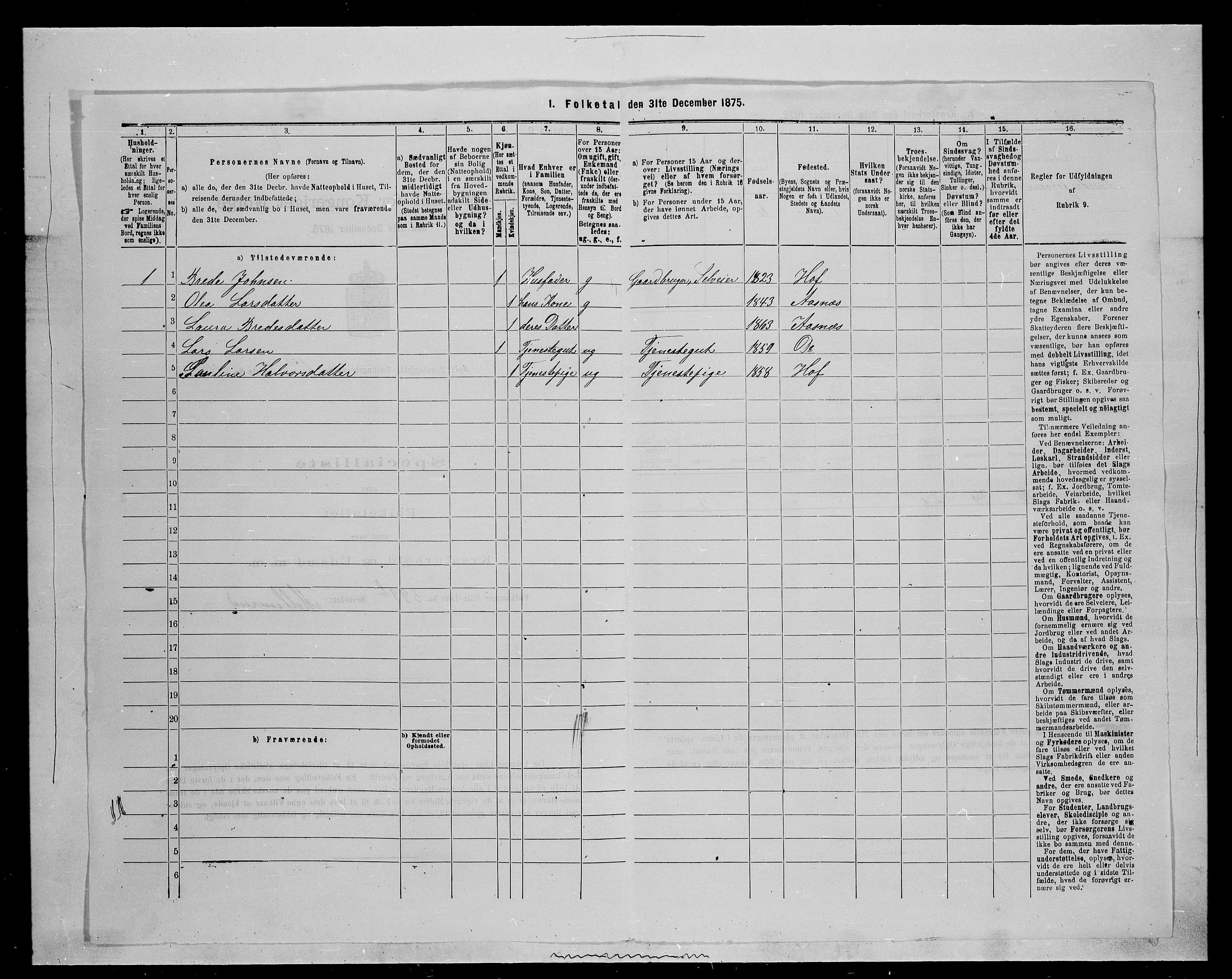 SAH, Folketelling 1875 for 0424P Hof prestegjeld, 1875, s. 17