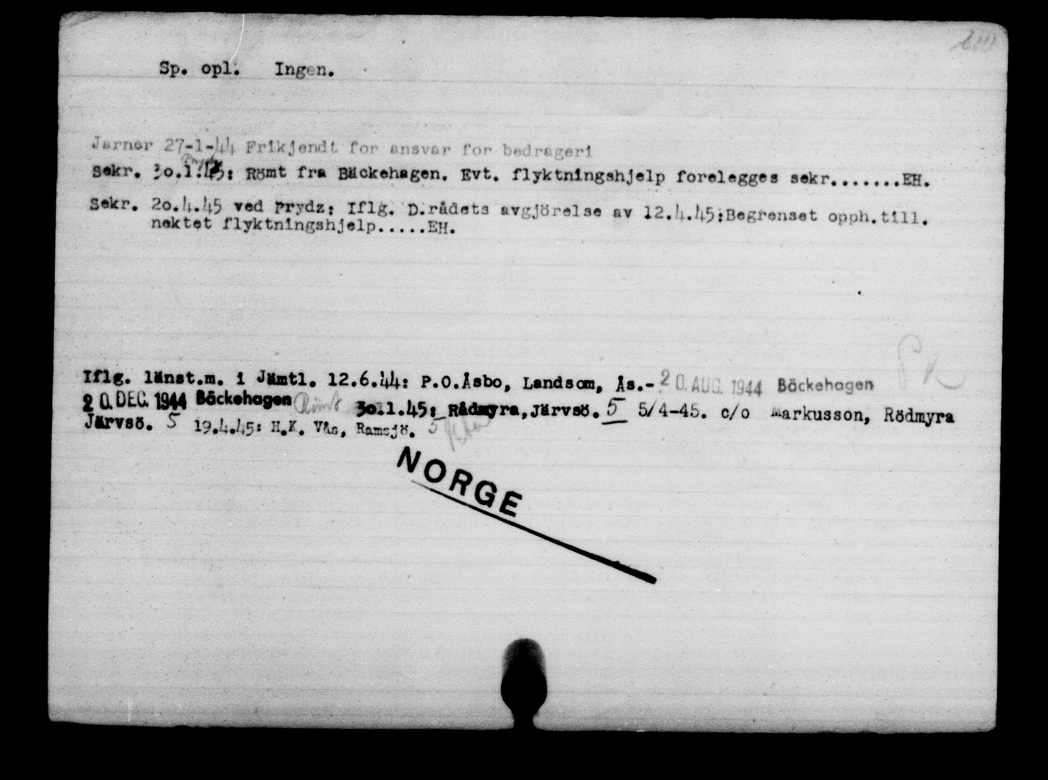 Utenriksstasjonene, Legasjonen i Stockholm, Flyktningkontoret, AV/RA-S-6753/V/Va/L0003: Kjesäterkartoteket, flyktninger med registreringsnr. 2001-3495, 1940-1945, s. 754