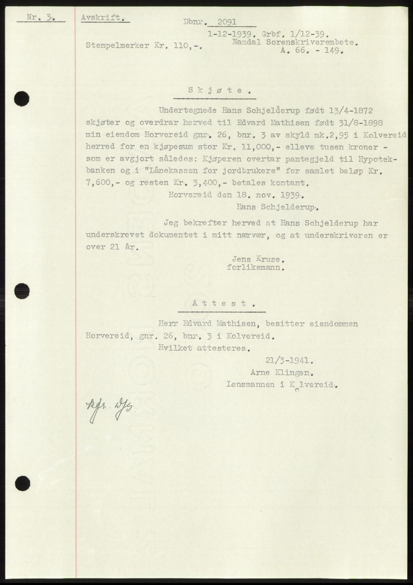 Namdal sorenskriveri, SAT/A-4133/1/2/2C: Pantebok nr. -, 1937-1939, Tingl.dato: 01.12.1939