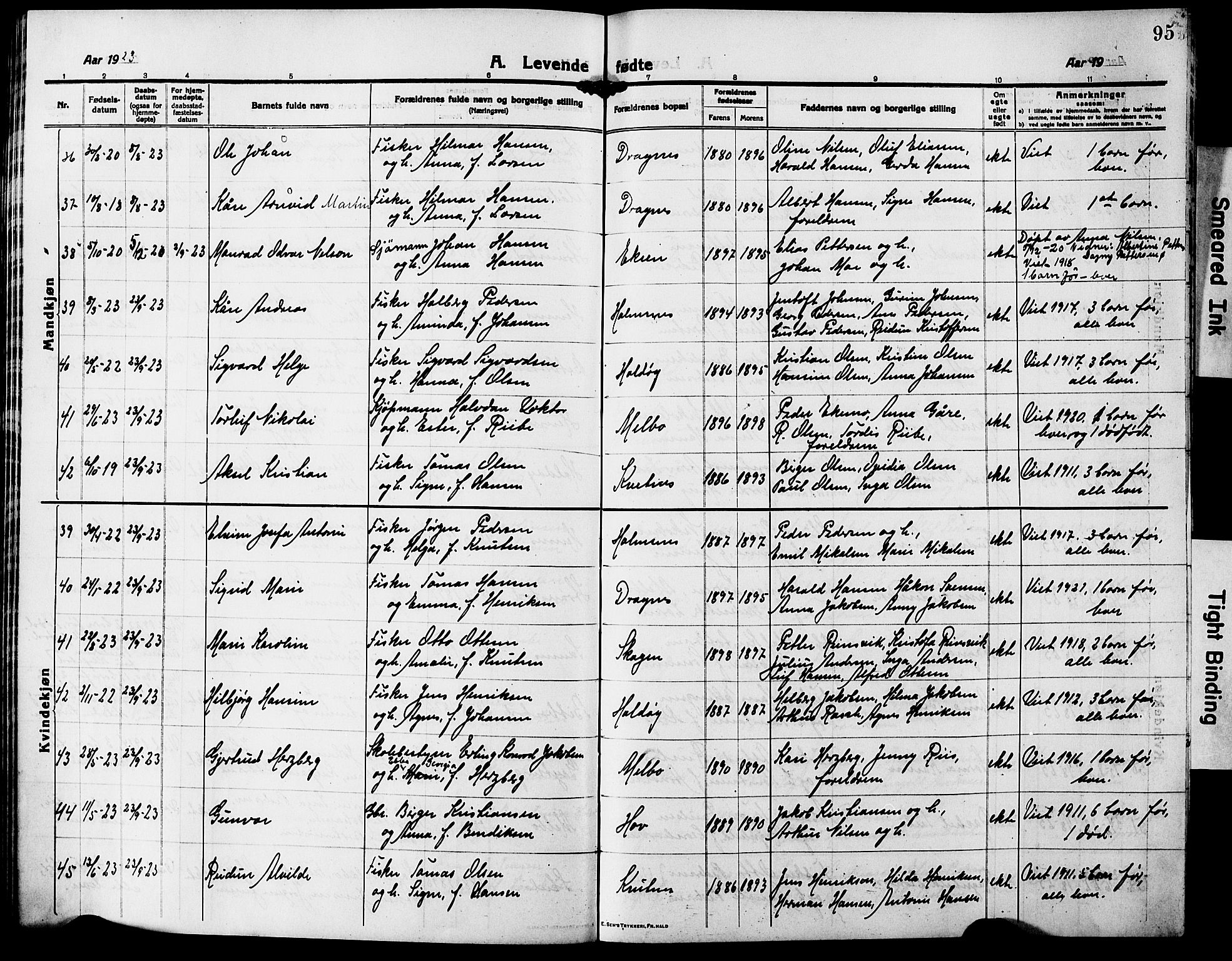 Ministerialprotokoller, klokkerbøker og fødselsregistre - Nordland, AV/SAT-A-1459/888/L1269: Klokkerbok nr. 888C07, 1913-1927, s. 95
