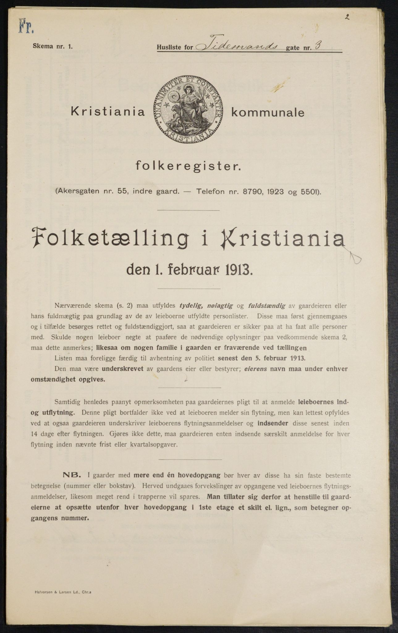 OBA, Kommunal folketelling 1.2.1913 for Kristiania, 1913, s. 111398