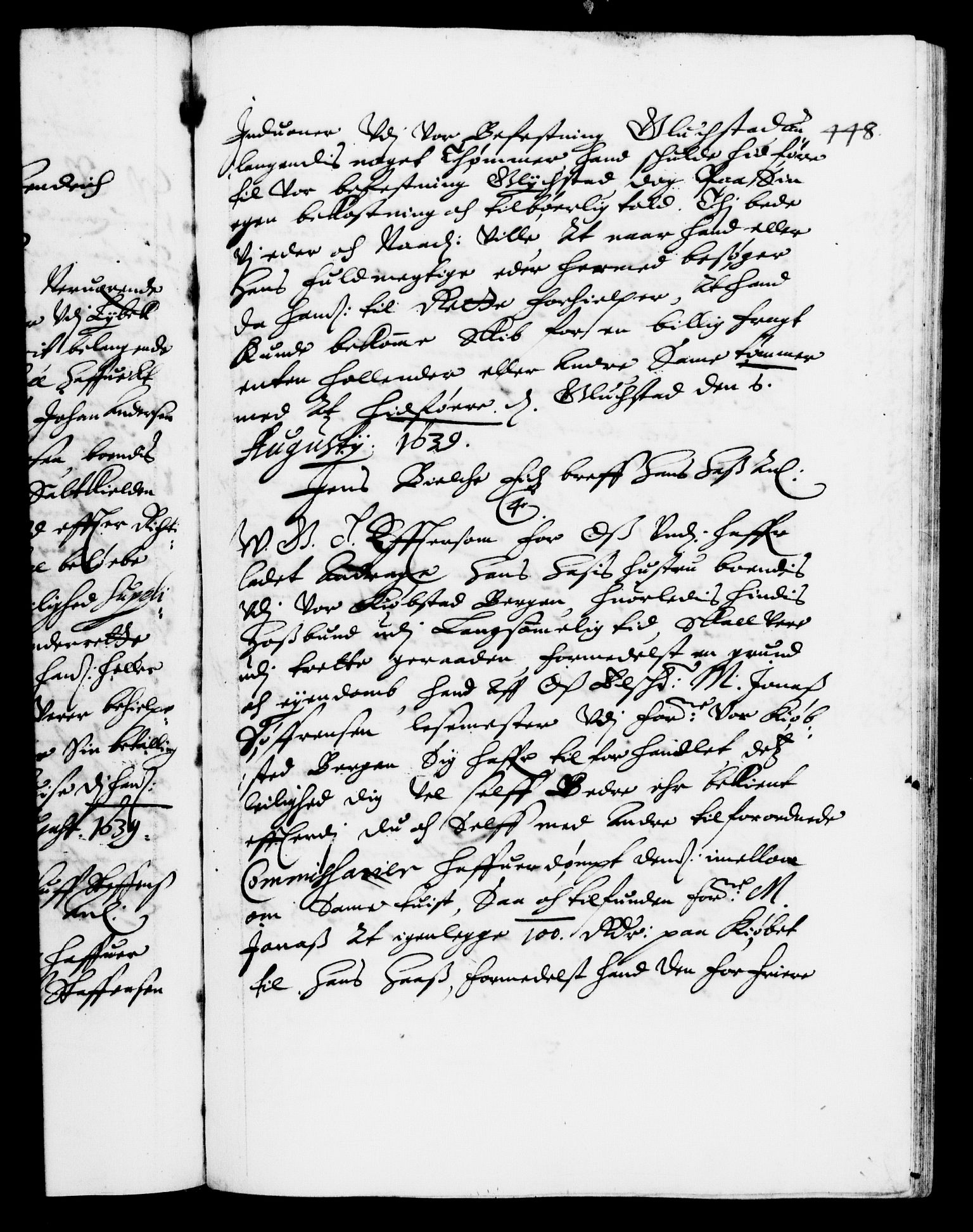 Danske Kanselli 1572-1799, AV/RA-EA-3023/F/Fc/Fca/Fcab/L0006: Norske tegnelser (mikrofilm), 1634-1639, s. 448a