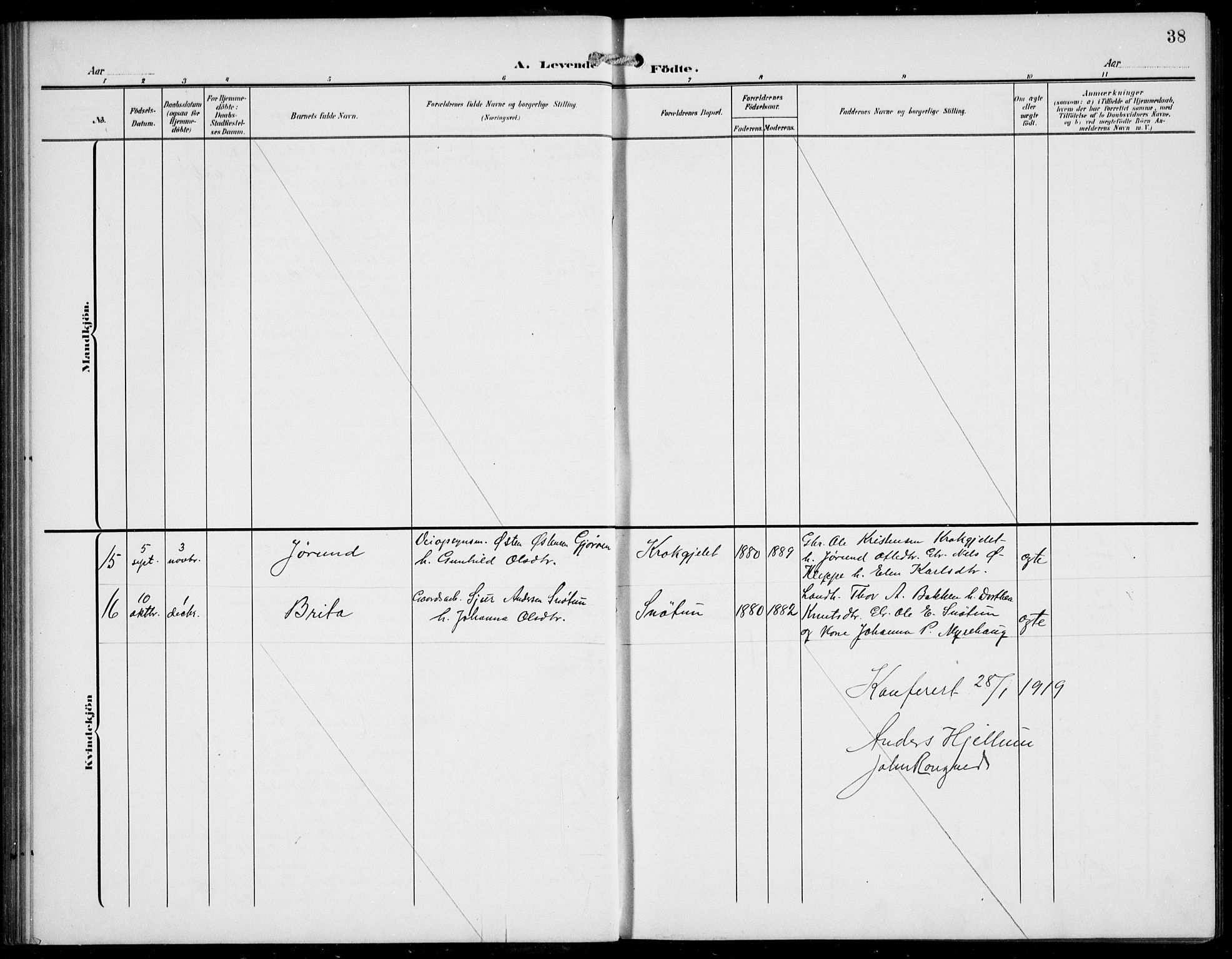 Jostedal sokneprestembete, AV/SAB-A-80601/H/Hab/Haba/L0002: Klokkerbok nr. A 2, 1907-1931, s. 38