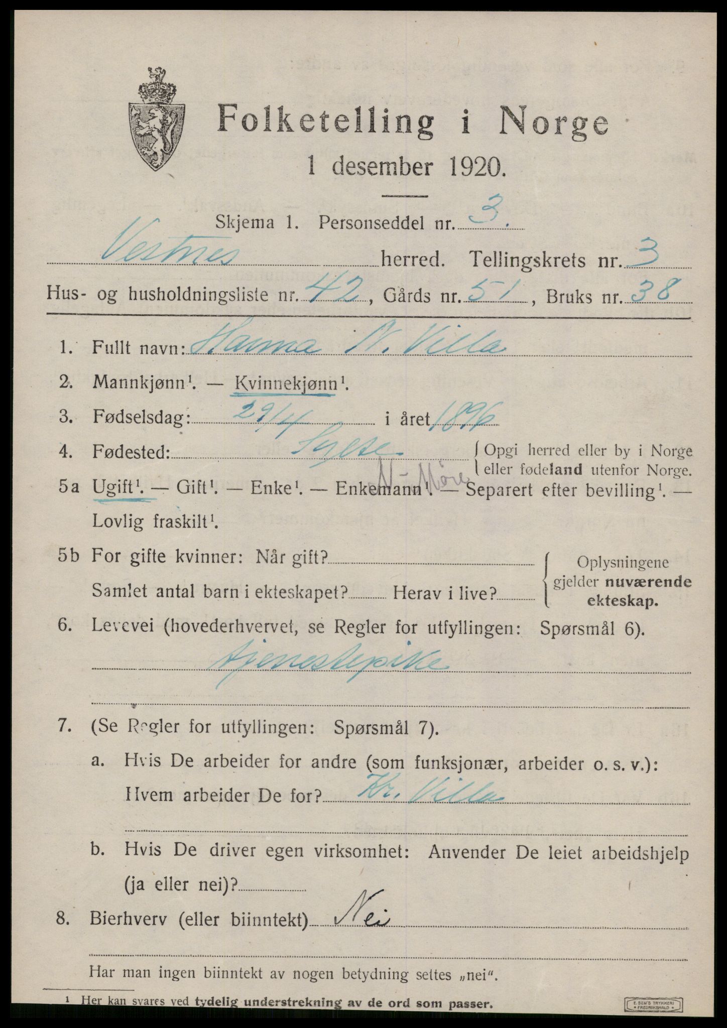 SAT, Folketelling 1920 for 1535 Vestnes herred, 1920, s. 3113