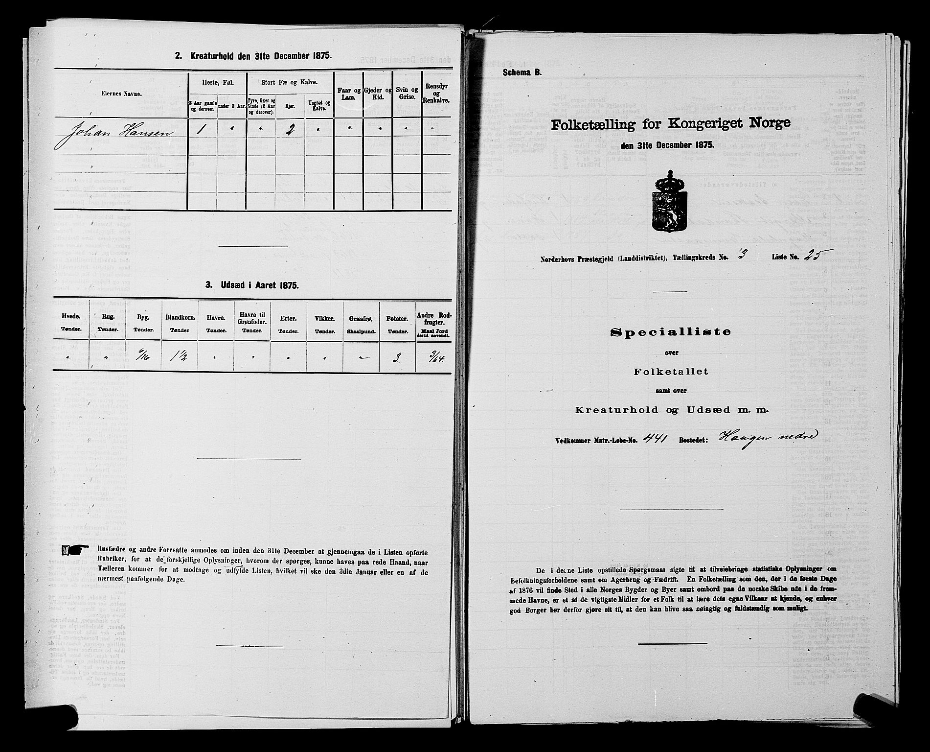 SAKO, Folketelling 1875 for 0613L Norderhov prestegjeld, Norderhov sokn, Haug sokn og Lunder sokn, 1875, s. 2611