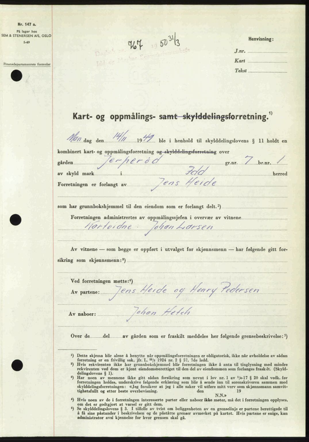 Idd og Marker sorenskriveri, AV/SAO-A-10283/G/Gb/Gbb/L0014: Pantebok nr. A14, 1950-1950, Dagboknr: 767/1950