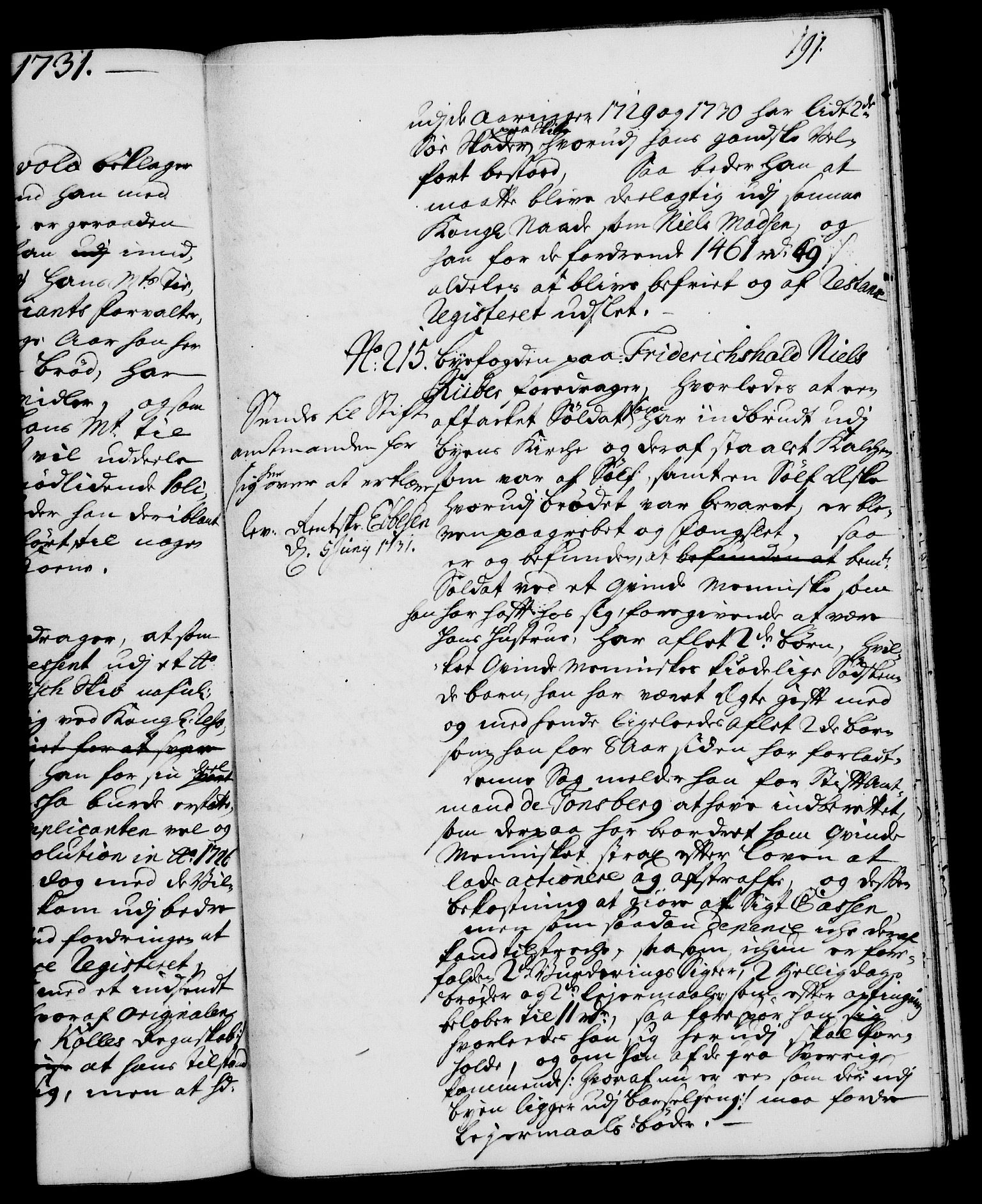 Rentekammeret, Kammerkanselliet, RA/EA-3111/G/Gh/Gha/L0013: Norsk ekstraktmemorialprotokoll (merket RK 53.58), 1731, s. 191