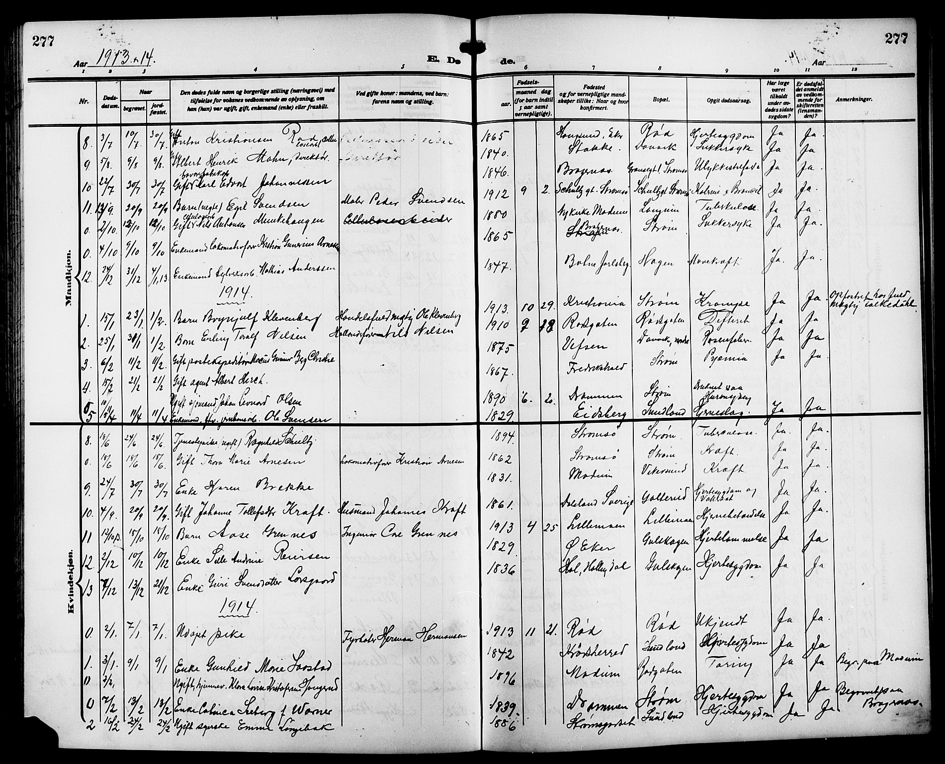 Strømsgodset kirkebøker, AV/SAKO-A-324/G/Ga/L0003: Klokkerbok nr. 3, 1911-1926, s. 277