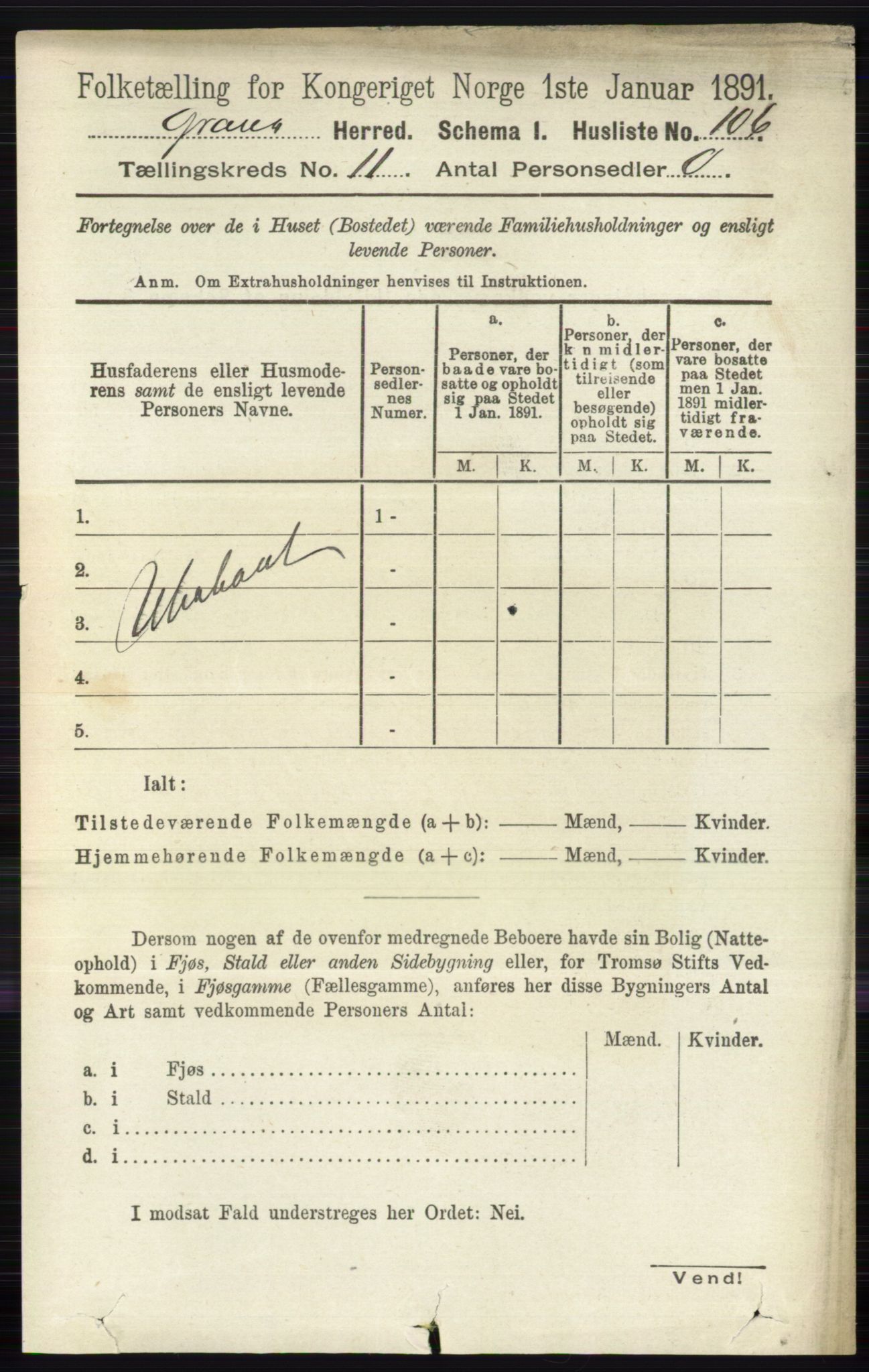 RA, Folketelling 1891 for 0534 Gran herred, 1891, s. 5464