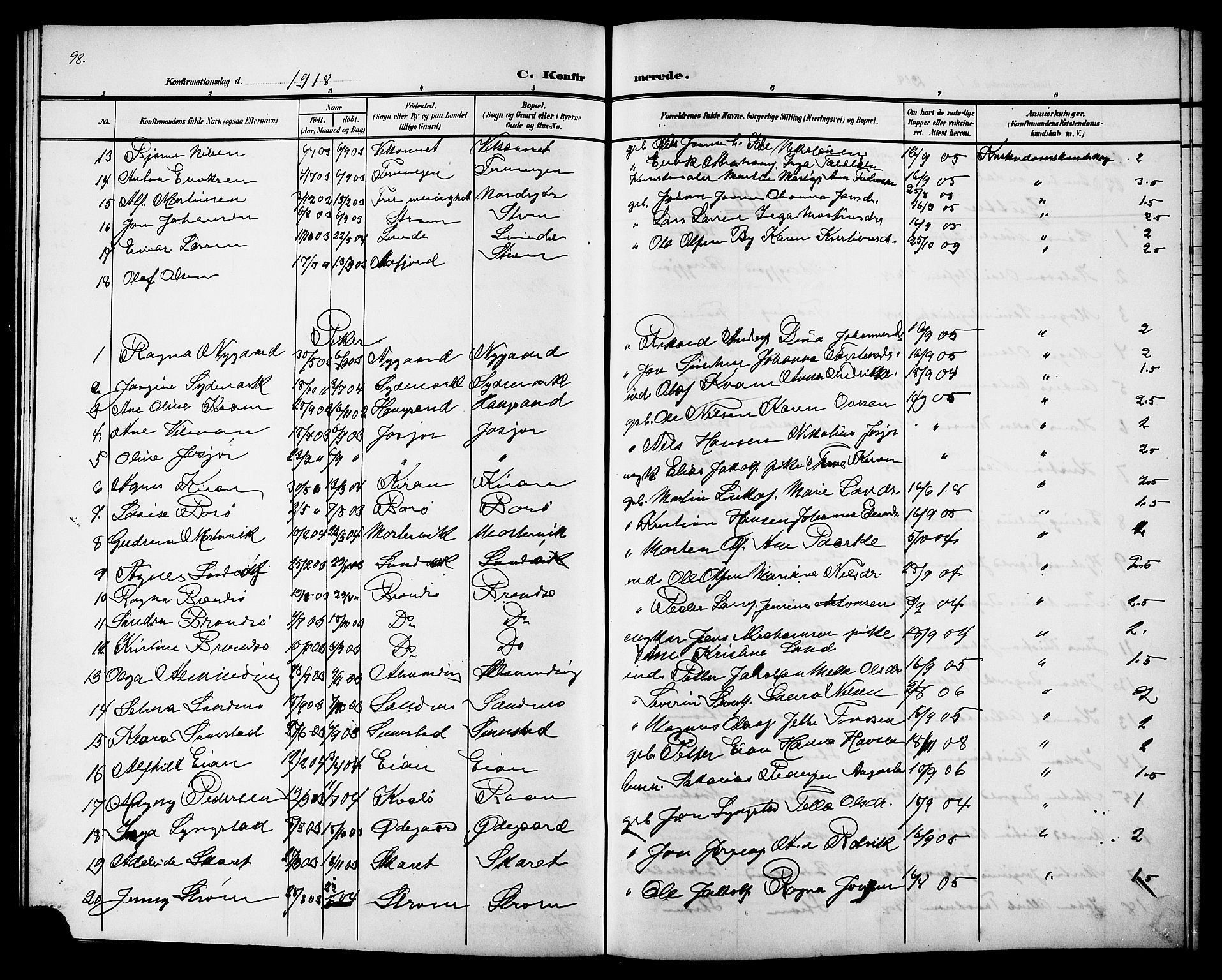 Ministerialprotokoller, klokkerbøker og fødselsregistre - Sør-Trøndelag, AV/SAT-A-1456/657/L0717: Klokkerbok nr. 657C04, 1904-1923, s. 98
