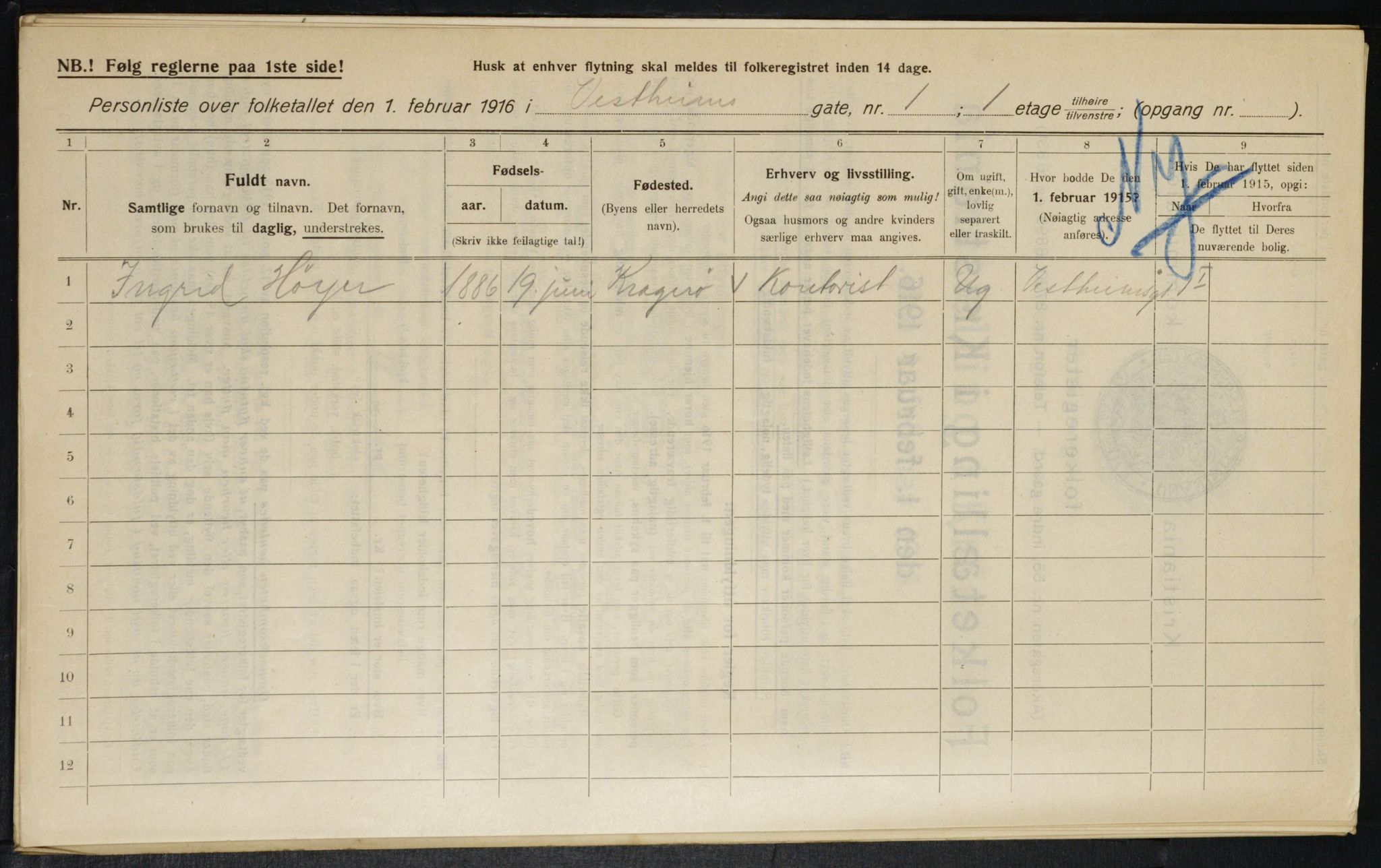 OBA, Kommunal folketelling 1.2.1916 for Kristiania, 1916, s. 126165