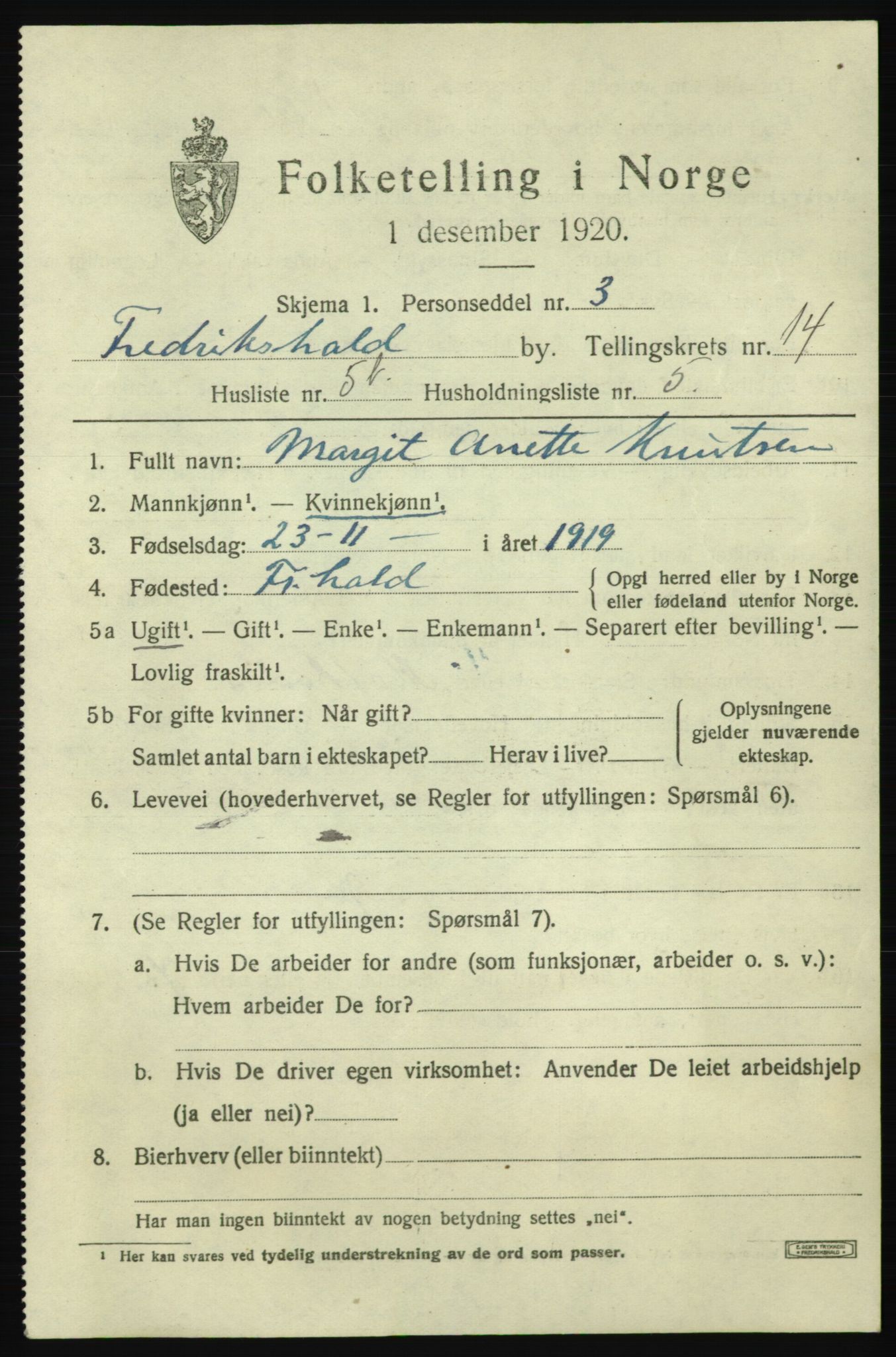 SAO, Folketelling 1920 for 0101 Fredrikshald kjøpstad, 1920, s. 22329