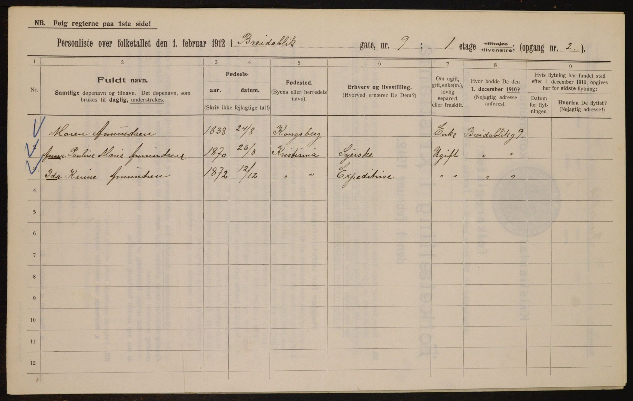 OBA, Kommunal folketelling 1.2.1912 for Kristiania, 1912, s. 7992