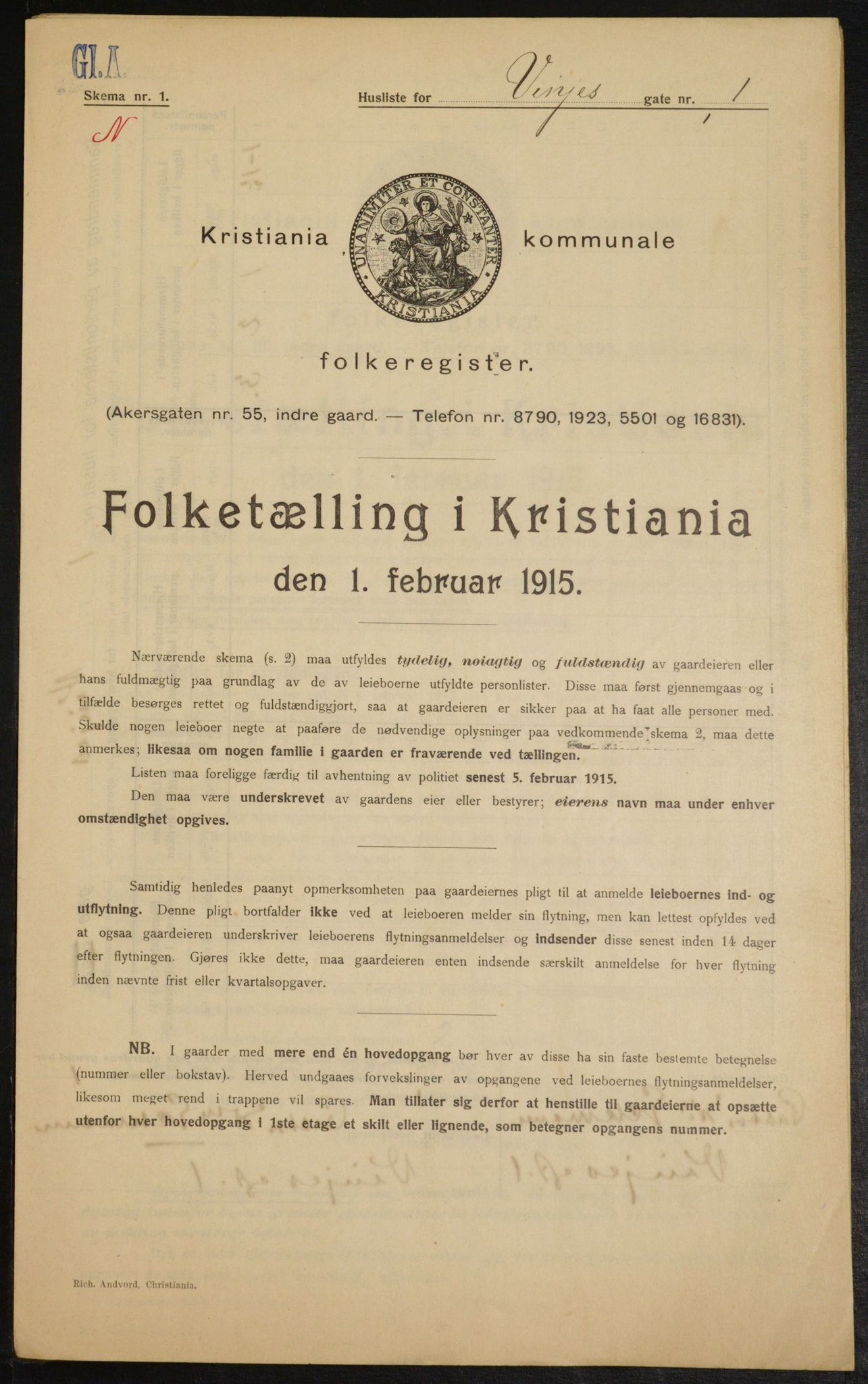 OBA, Kommunal folketelling 1.2.1915 for Kristiania, 1915, s. 124274