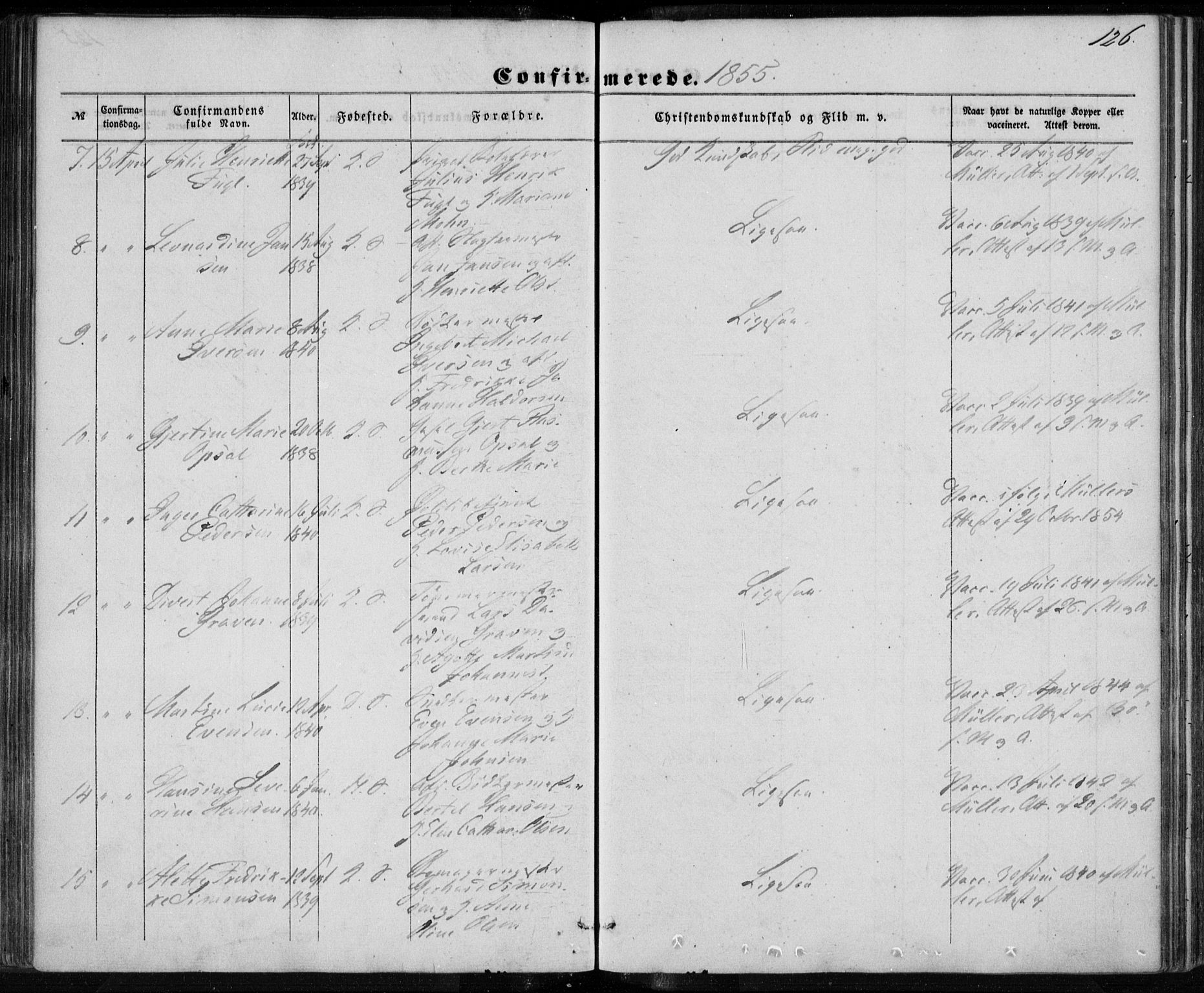 Korskirken sokneprestembete, SAB/A-76101/H/Haa/L0027: Ministerialbok nr. C 3, 1854-1868, s. 126