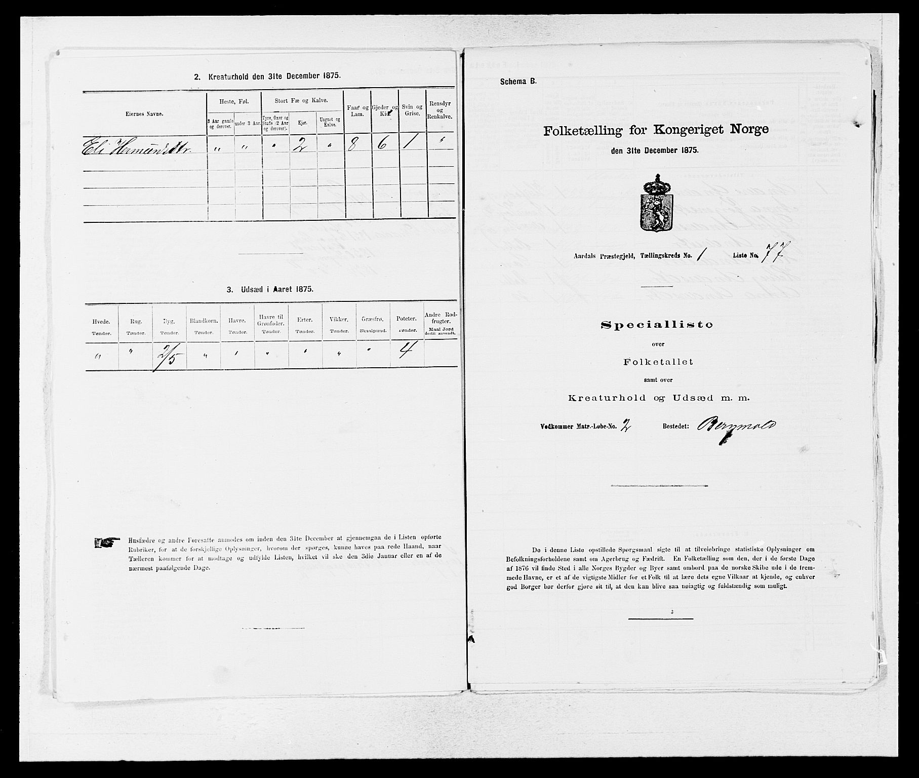 SAB, Folketelling 1875 for 1424P Årdal prestegjeld, 1875, s. 166