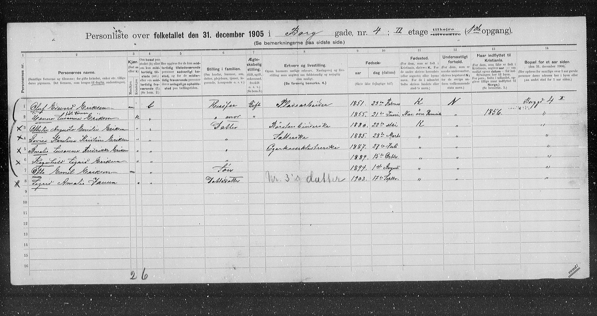 OBA, Kommunal folketelling 31.12.1905 for Kristiania kjøpstad, 1905, s. 3945