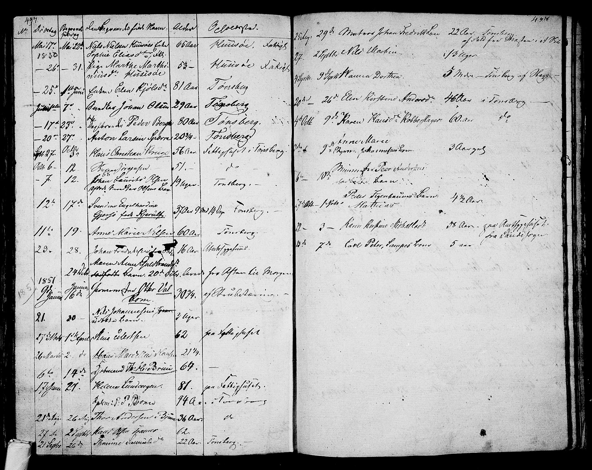 Tønsberg kirkebøker, SAKO/A-330/G/Ga/L0002: Klokkerbok nr. 2, 1827-1854, s. 497-498