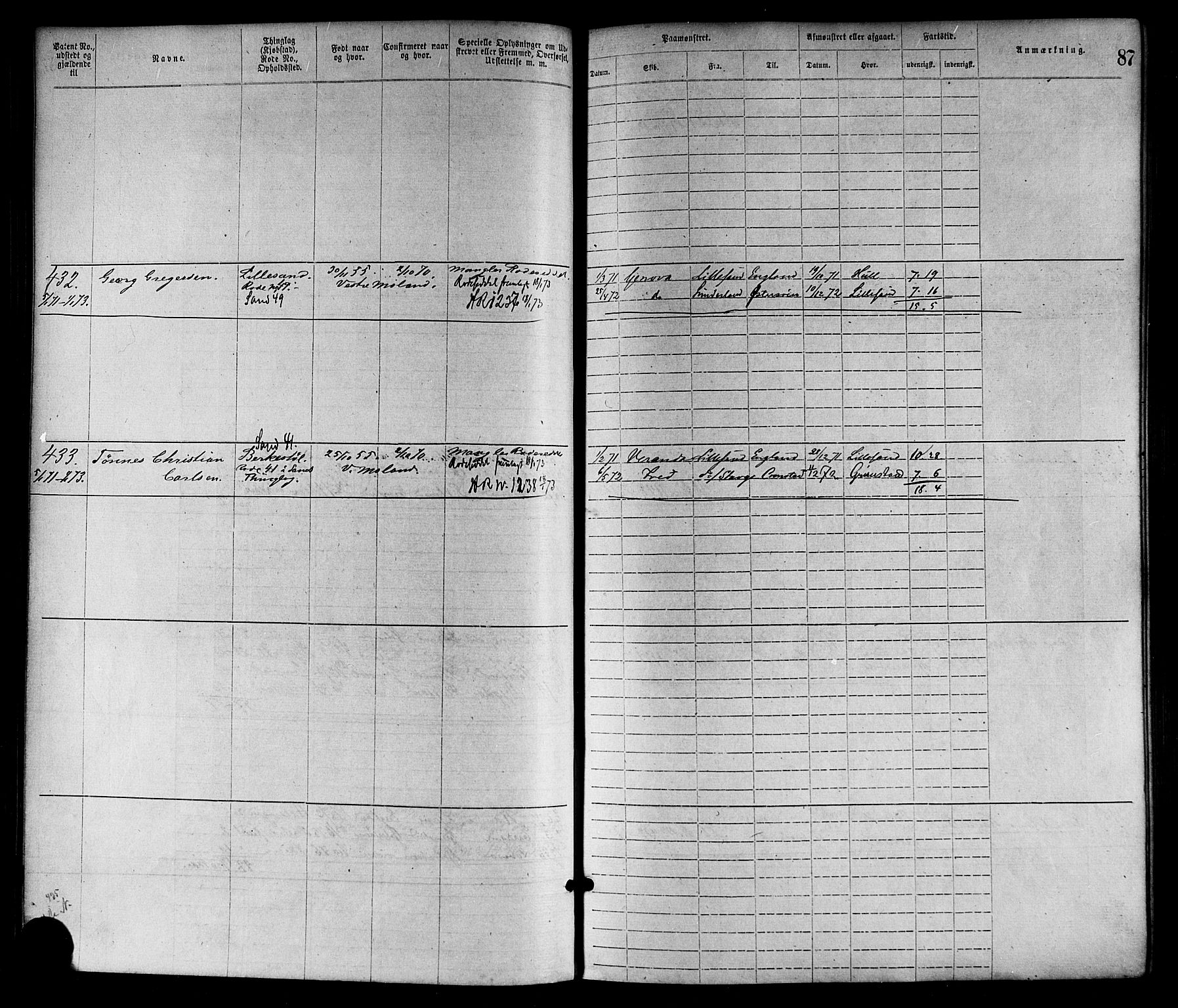 Lillesand mønstringskrets, AV/SAK-2031-0014/F/Fa/L0004: Annotasjonsrulle nr 1-1920 med register, G-1, 1869-1891, s. 111