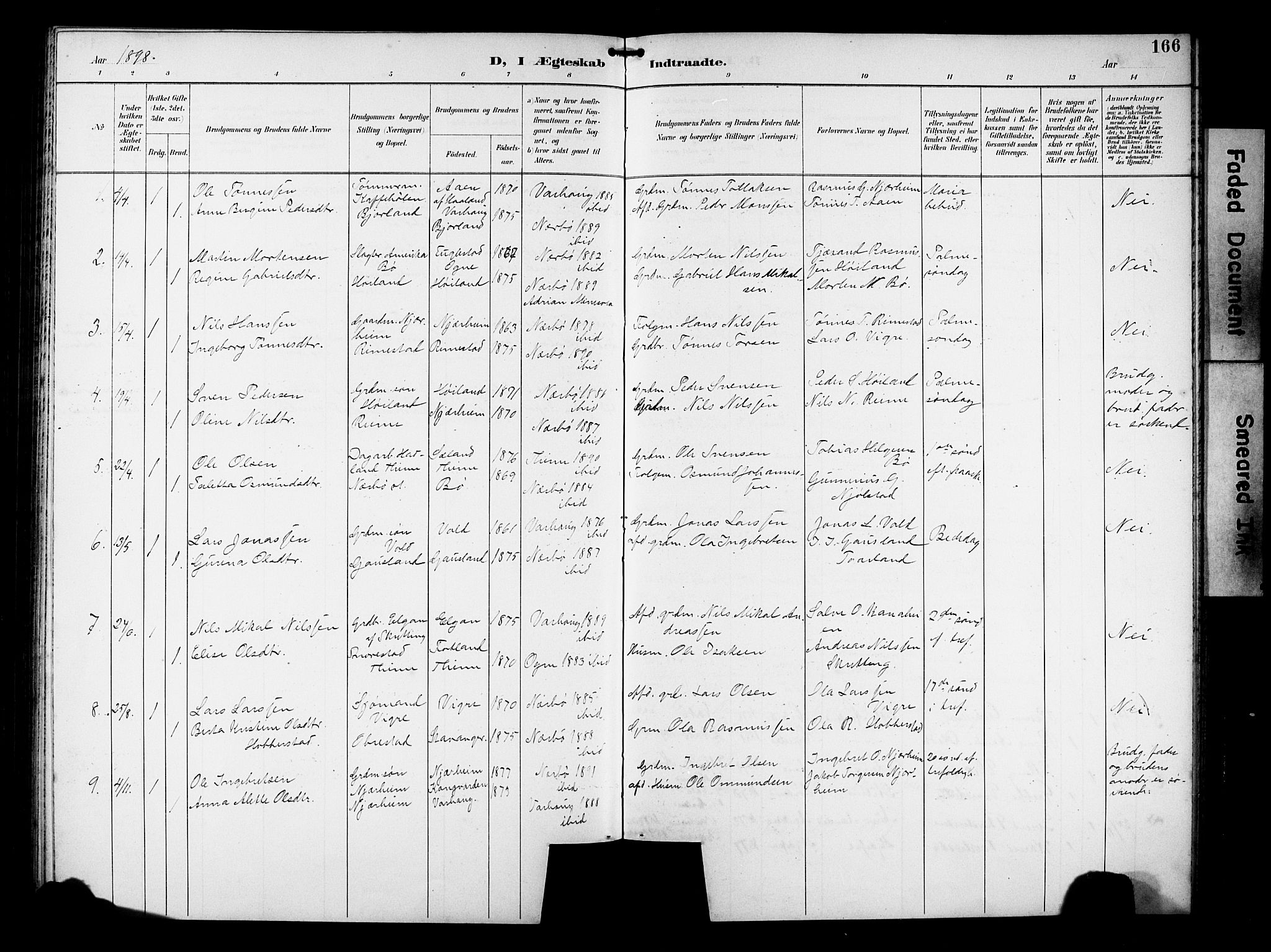 Hå sokneprestkontor, AV/SAST-A-101801/001/30BB/L0005: Klokkerbok nr. B 5, 1894-1912, s. 166