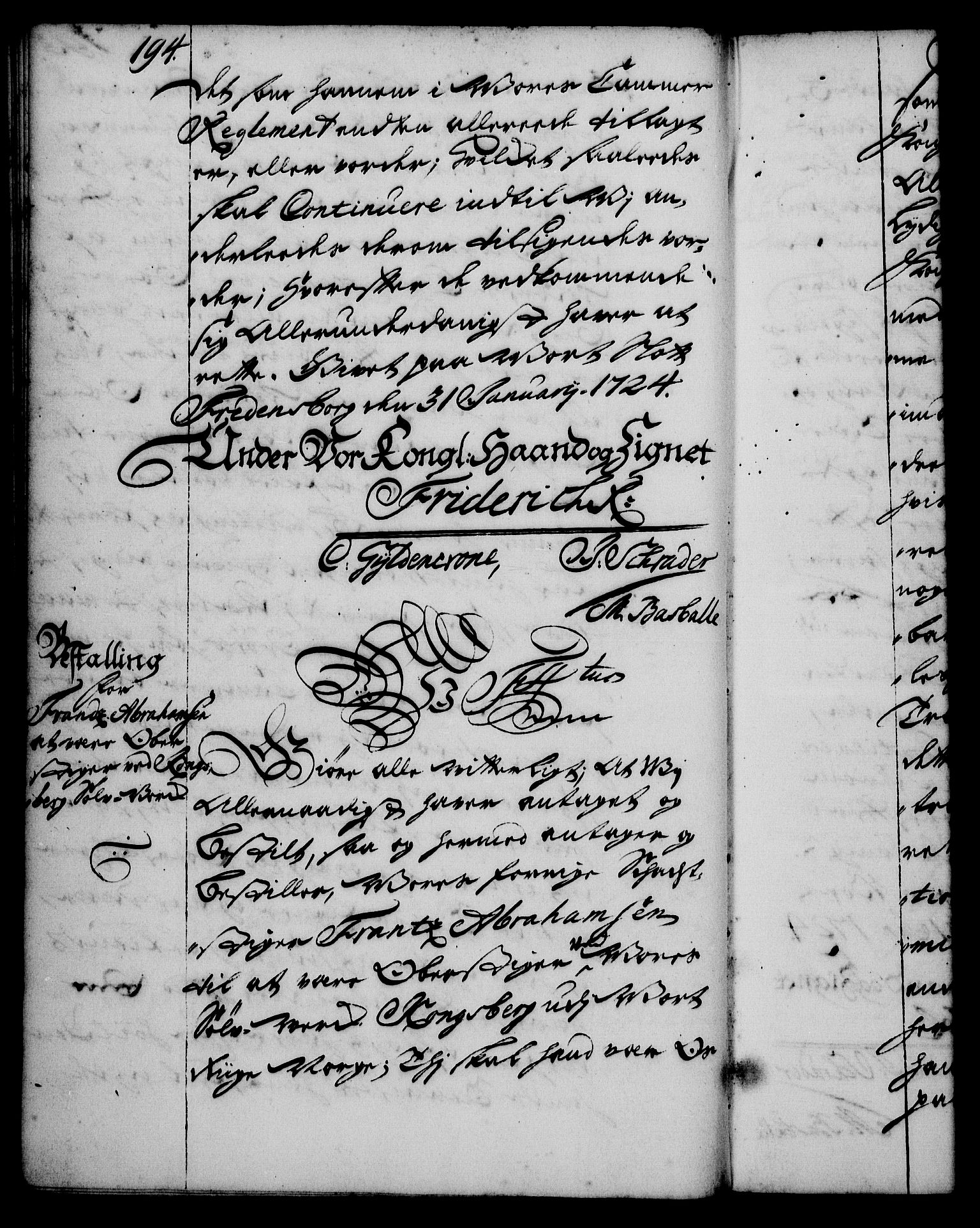 Rentekammeret, Kammerkanselliet, AV/RA-EA-3111/G/Gg/Gge/L0001: Norsk bestallingsprotokoll med register (merket RK 53.25), 1720-1730, s. 194