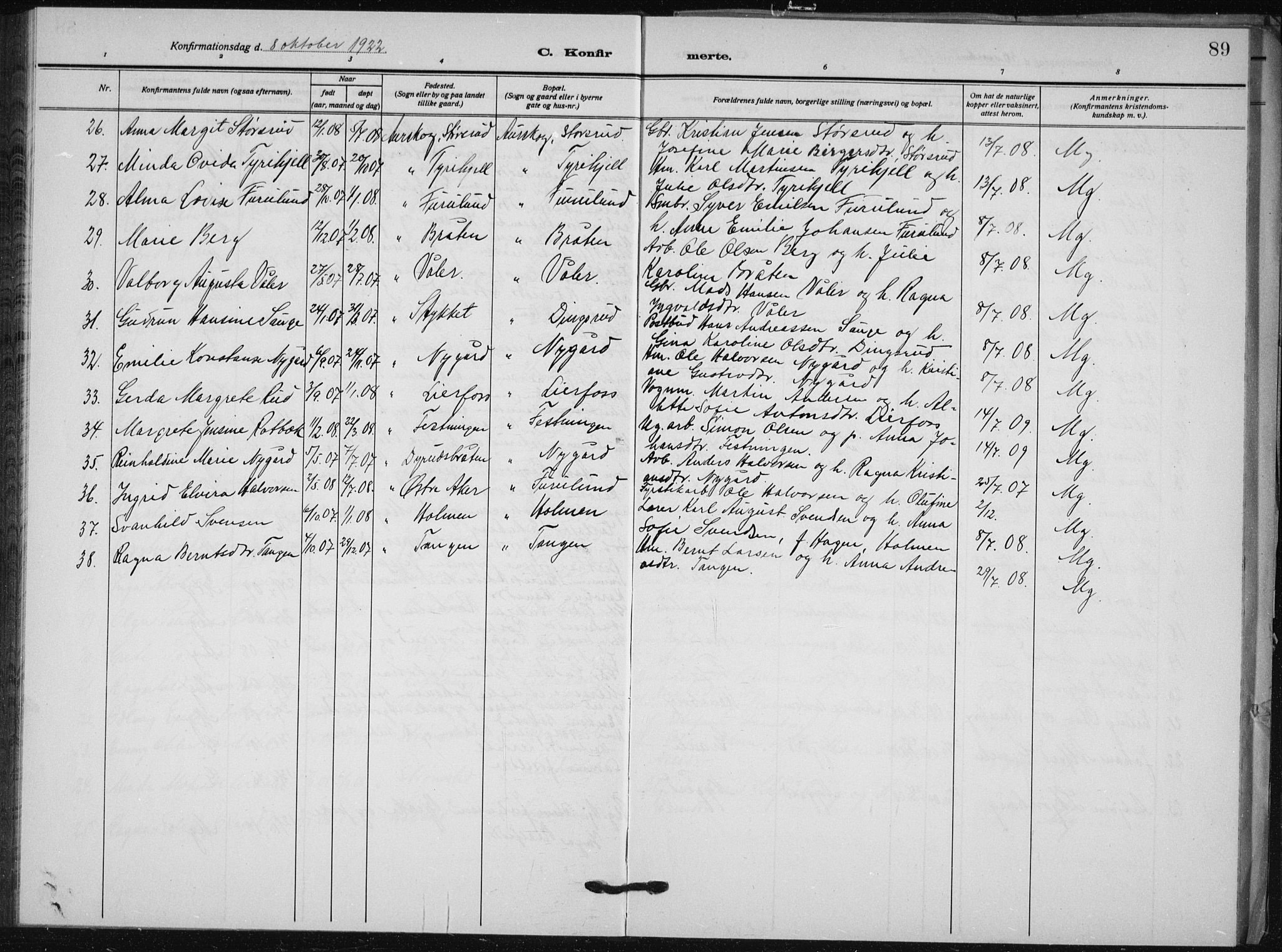 Aurskog prestekontor Kirkebøker, AV/SAO-A-10304a/G/Ga/L0006: Klokkerbok nr. I 6, 1923-1939, s. 89