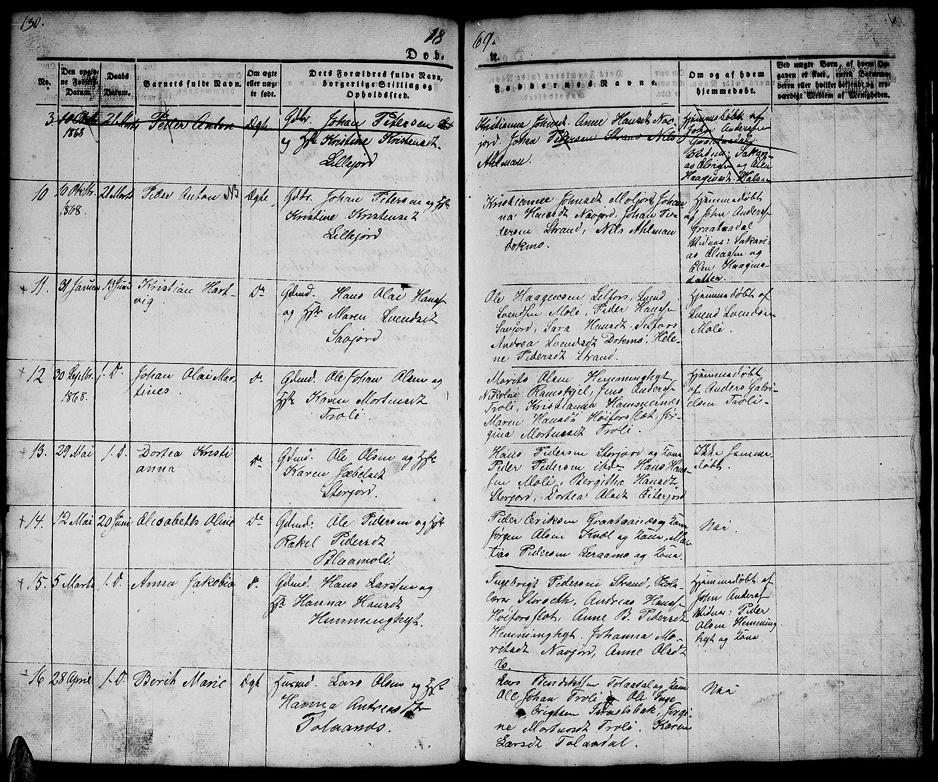 Ministerialprotokoller, klokkerbøker og fødselsregistre - Nordland, AV/SAT-A-1459/846/L0652: Klokkerbok nr. 846C02, 1841-1871, s. 130