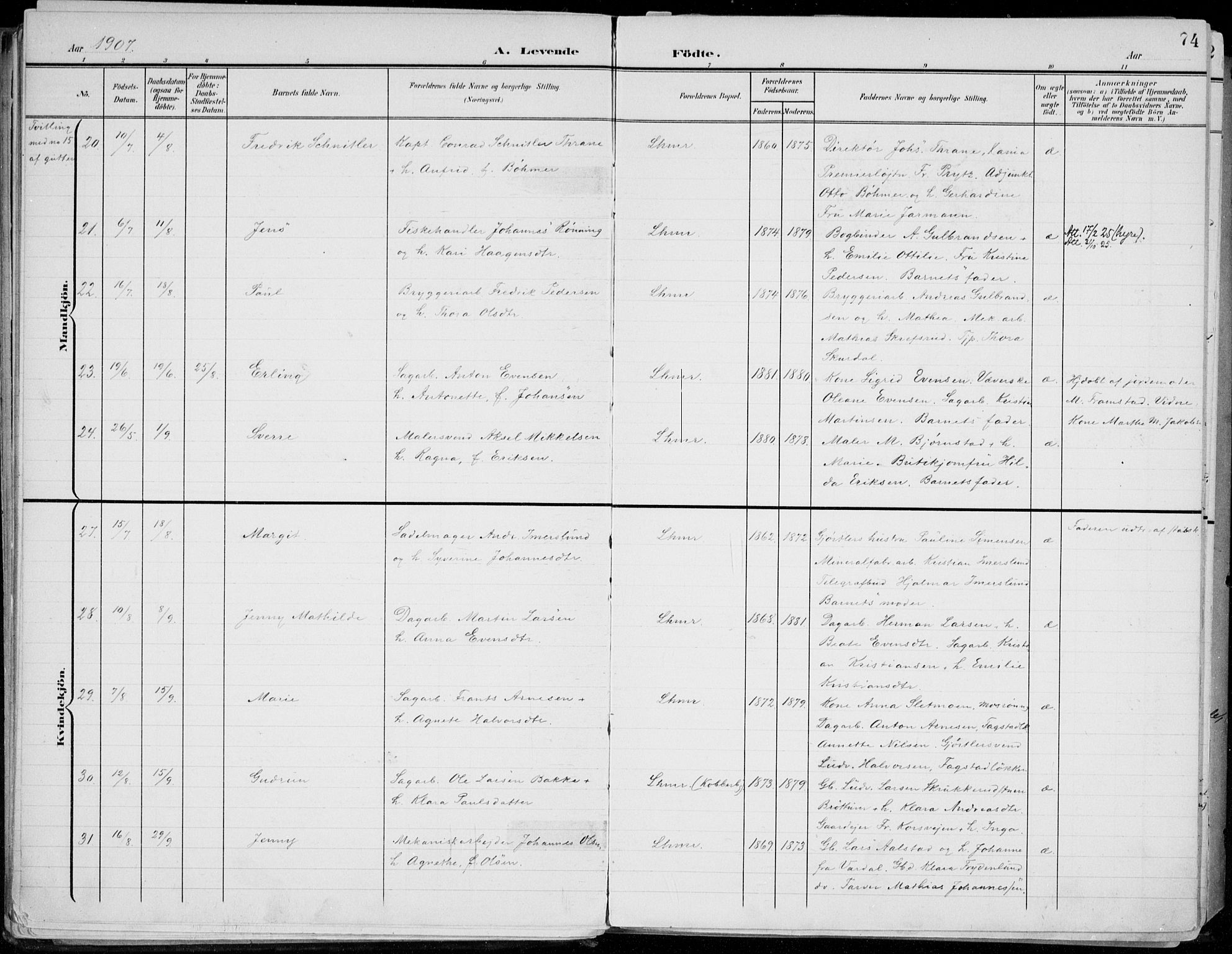 Lillehammer prestekontor, AV/SAH-PREST-088/H/Ha/Haa/L0001: Ministerialbok nr. 1, 1901-1916, s. 74