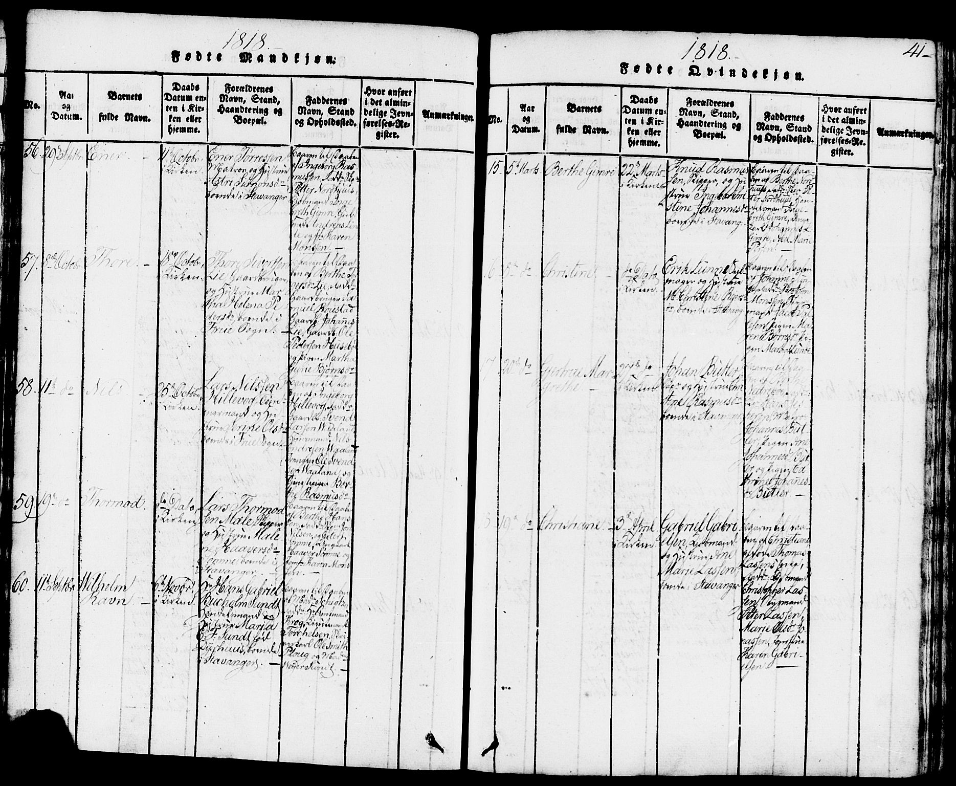 Domkirken sokneprestkontor, AV/SAST-A-101812/001/30/30BB/L0008: Klokkerbok nr. B 8, 1816-1821, s. 41