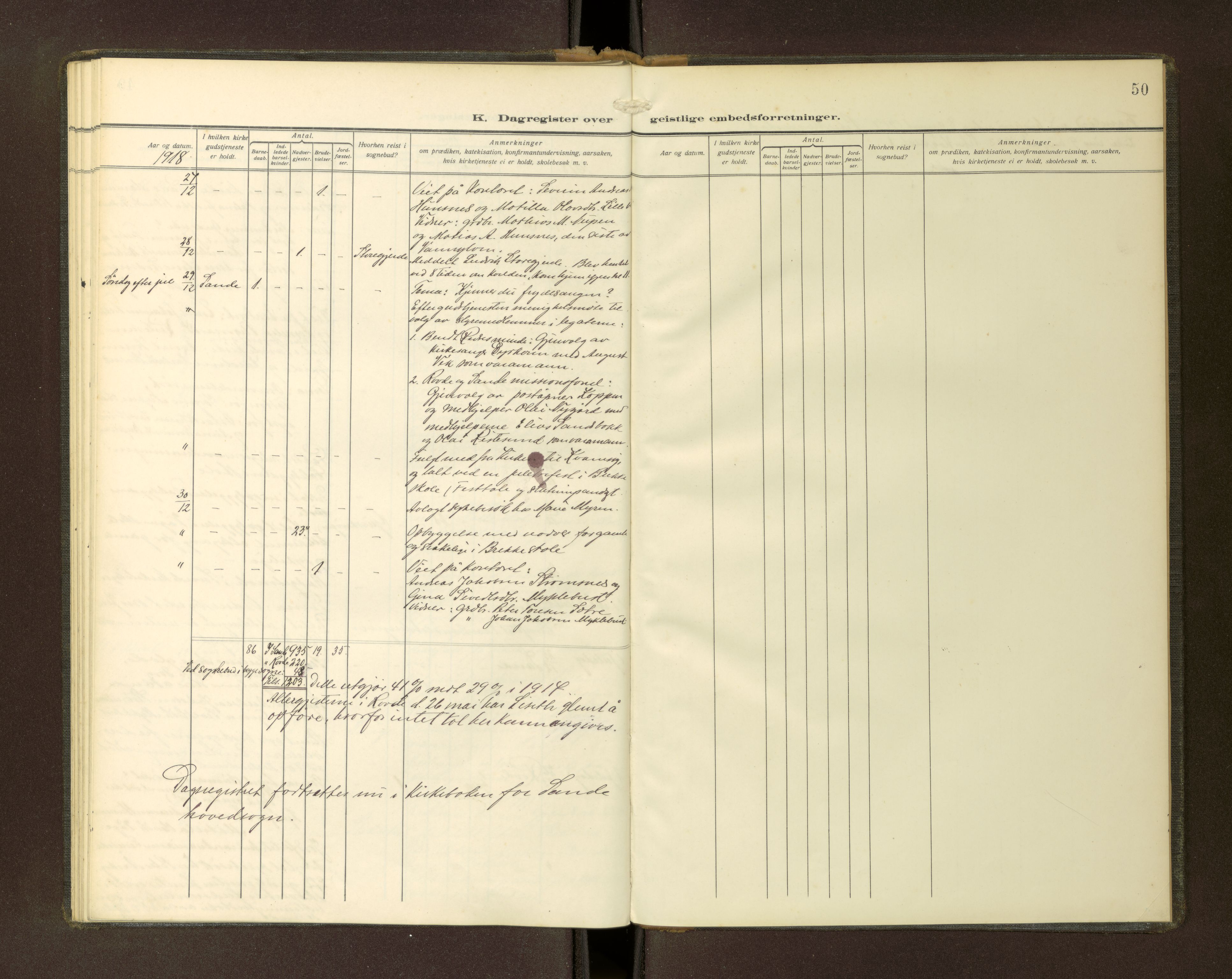 Ministerialprotokoller, klokkerbøker og fødselsregistre - Møre og Romsdal, AV/SAT-A-1454/503/L0039: Dagsregister nr. 503---, 1913-1918, s. 50