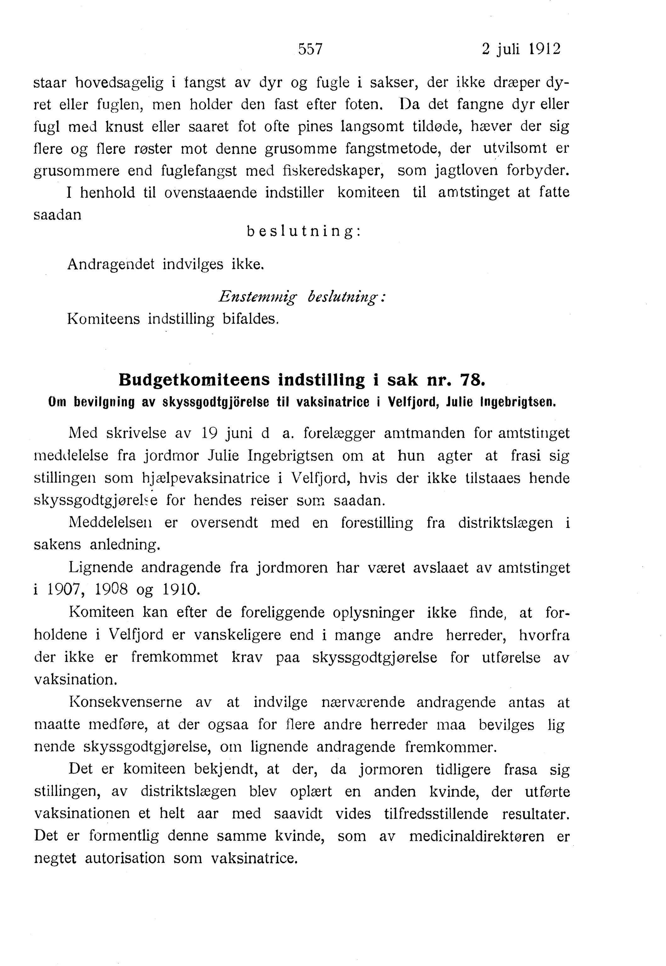 Nordland Fylkeskommune. Fylkestinget, AIN/NFK-17/176/A/Ac/L0035: Fylkestingsforhandlinger 1912, 1912