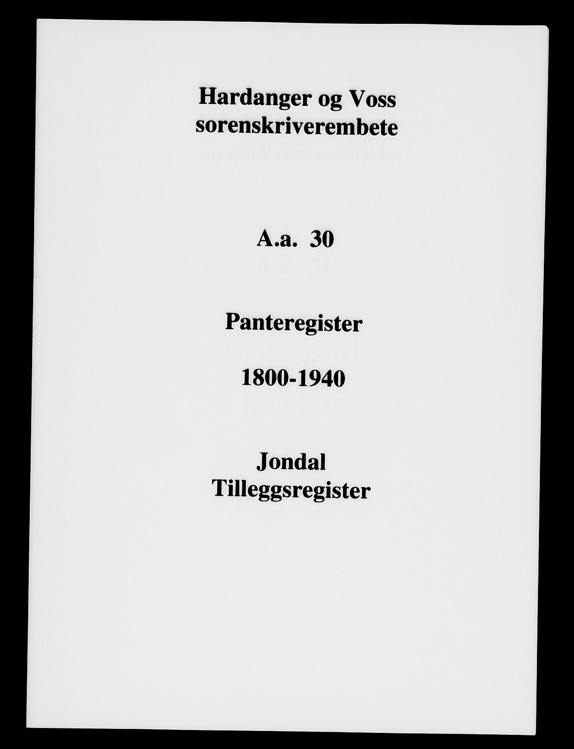 Hardanger og Voss sorenskriveri, SAB/A-2501/2/2A/2Aa/L0030: Panteregister nr. II.A.a.30, 1800-1940