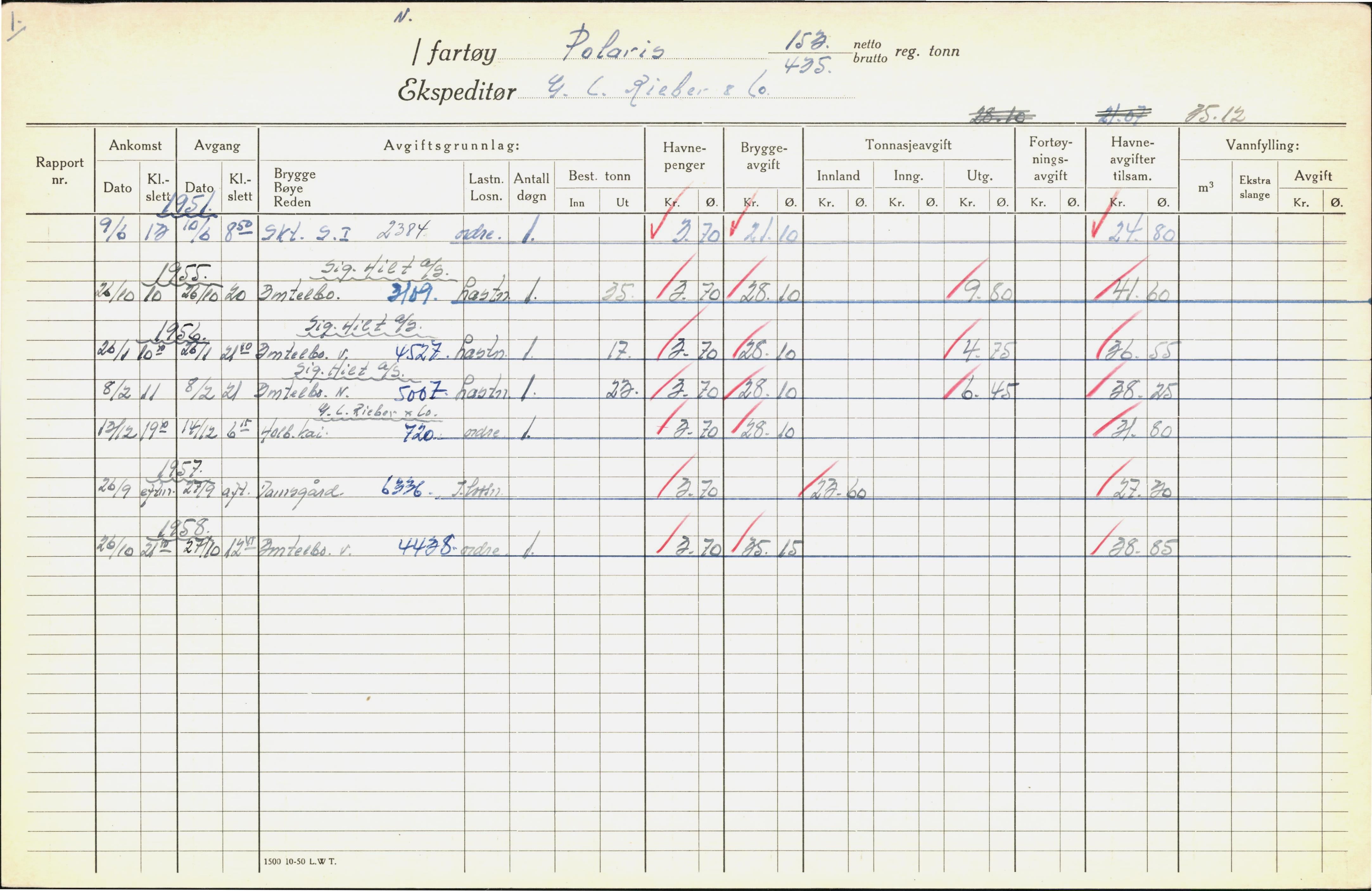 Bergen kommune. Havnekontor/havnefogd, BBA/A-0742/H/Ha/Hac/L0044: Skipsregister Polaric-Randal, 1941-1975